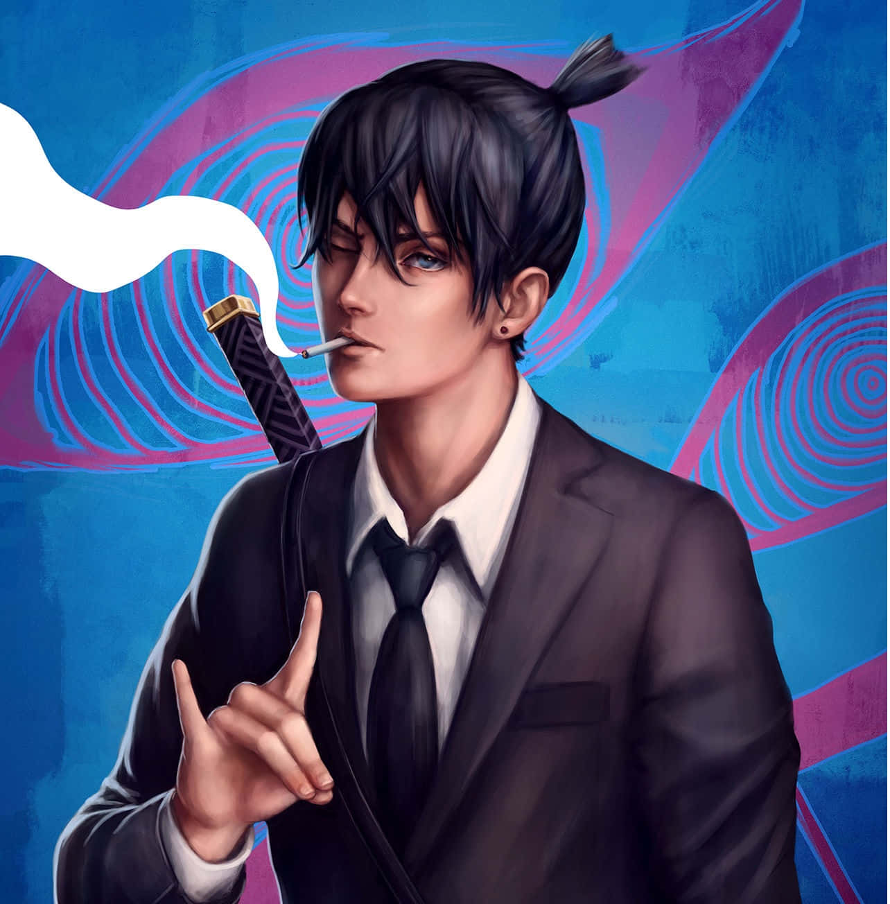 anime man, suit, cigarette, HD Phone Wallpaper