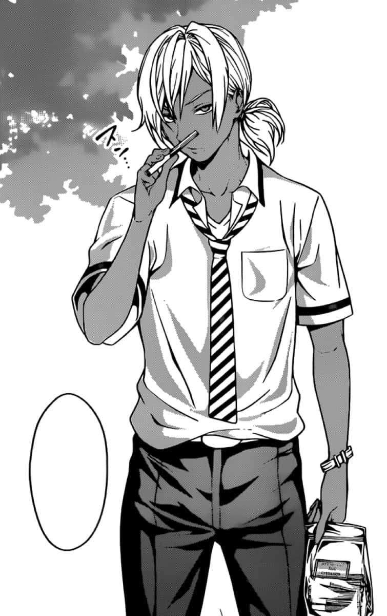 manga-style teen, white hair, striped tie, SD Phone Wallpaper