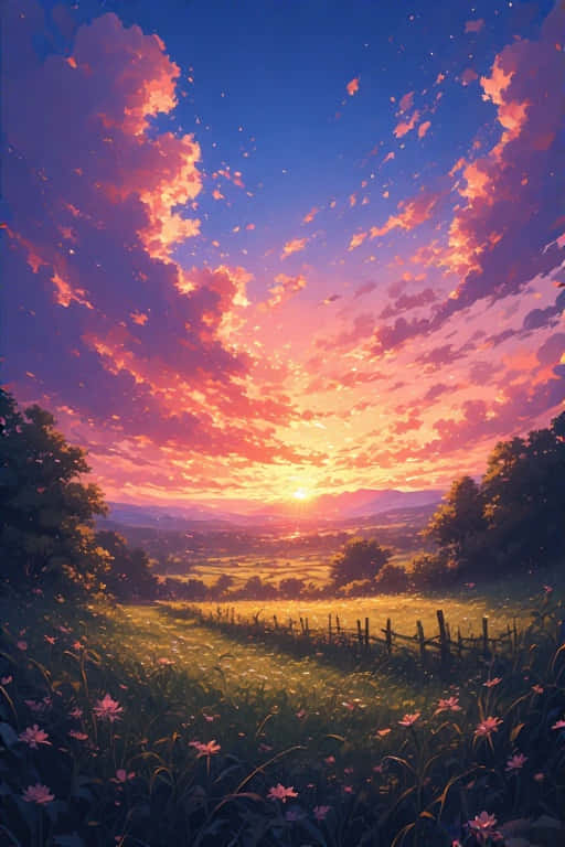 Anime Sunset, sunset, fiery orange, SD Phone Wallpaper