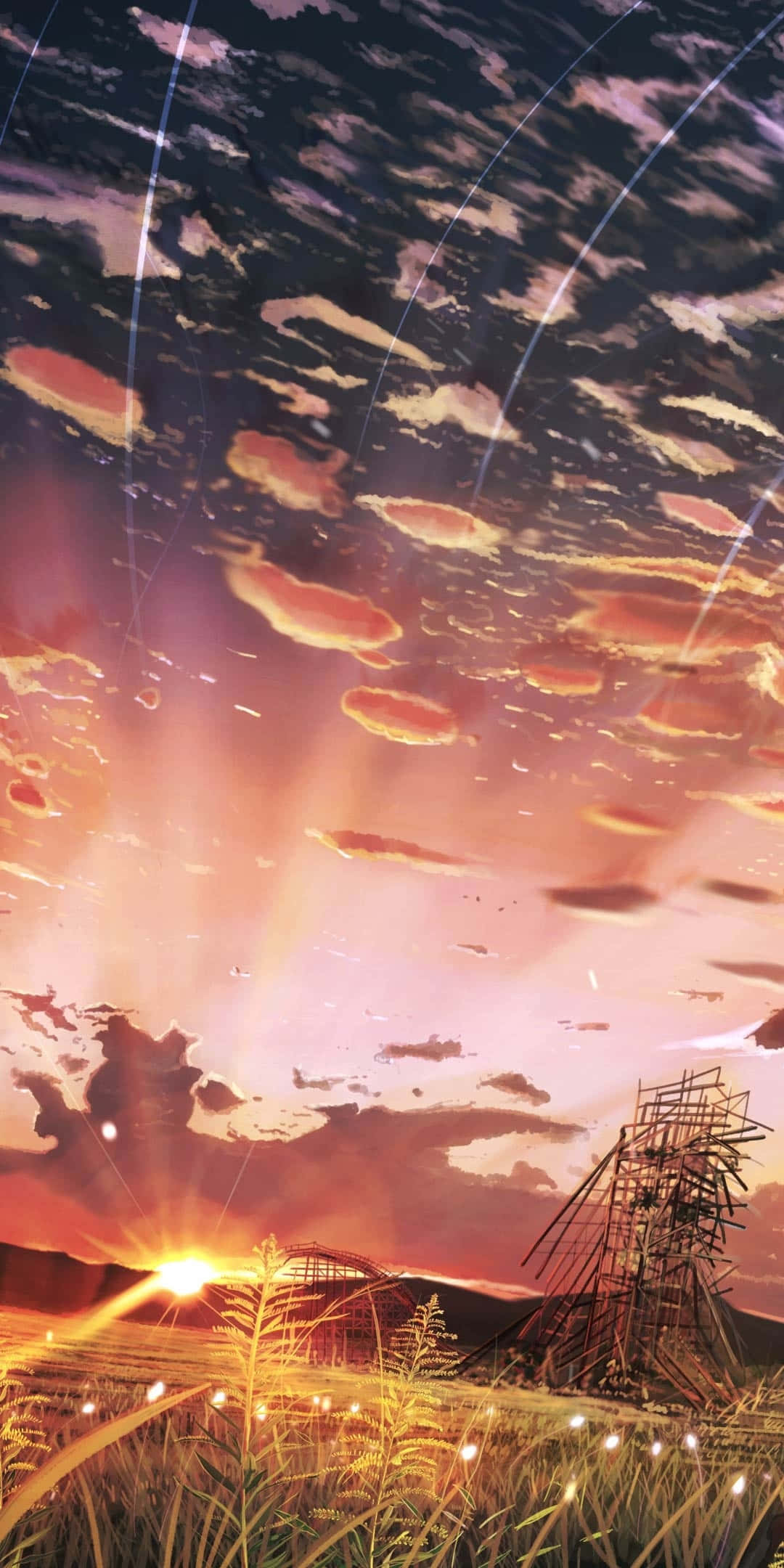 Anime Sunset, sunset, field of tall grass, Full HD Phone Wallpaper