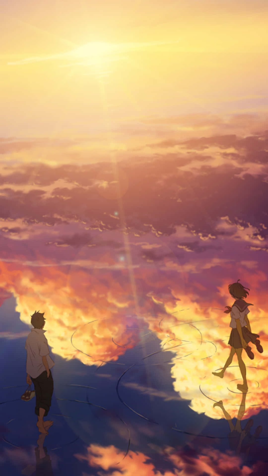 Anime Sunset, vibrant sunset sky, glowing clouds, Full HD Phone Wallpaper