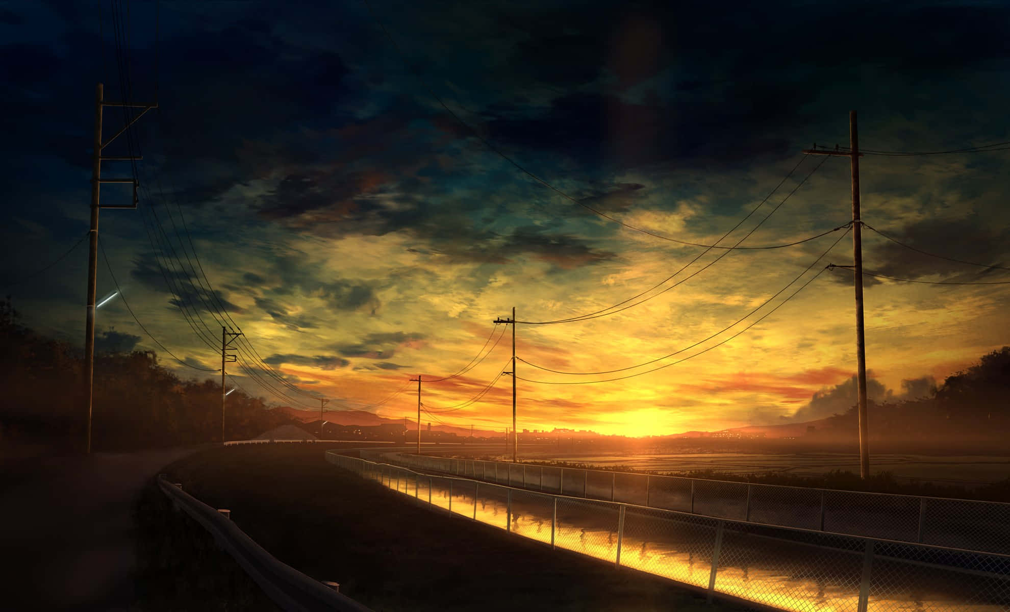 Anime Sunset, sunset, winding road, Full HD Desktop Wallpaper