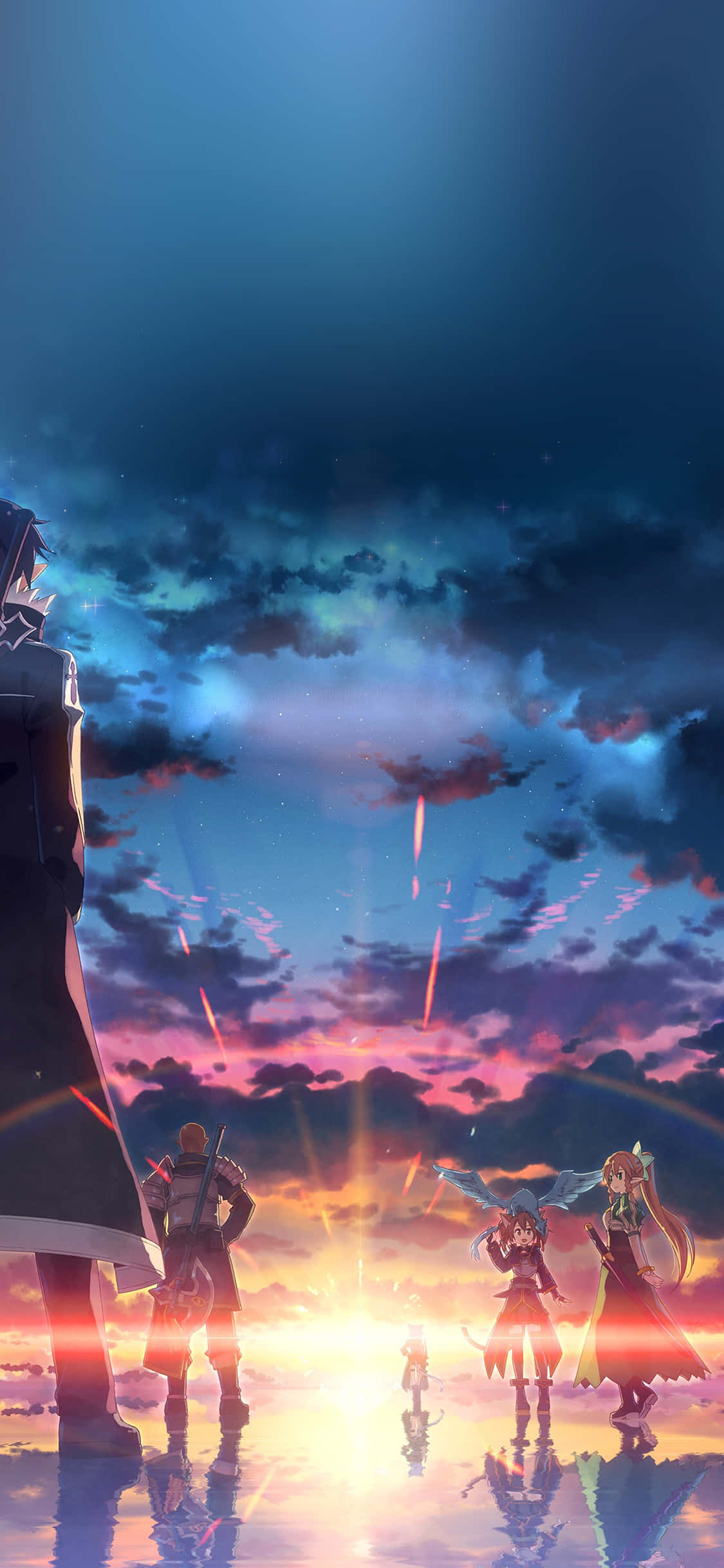 Anime Sunset, vibrant sunset sky, glowing streaks, Full HD Phone Wallpaper