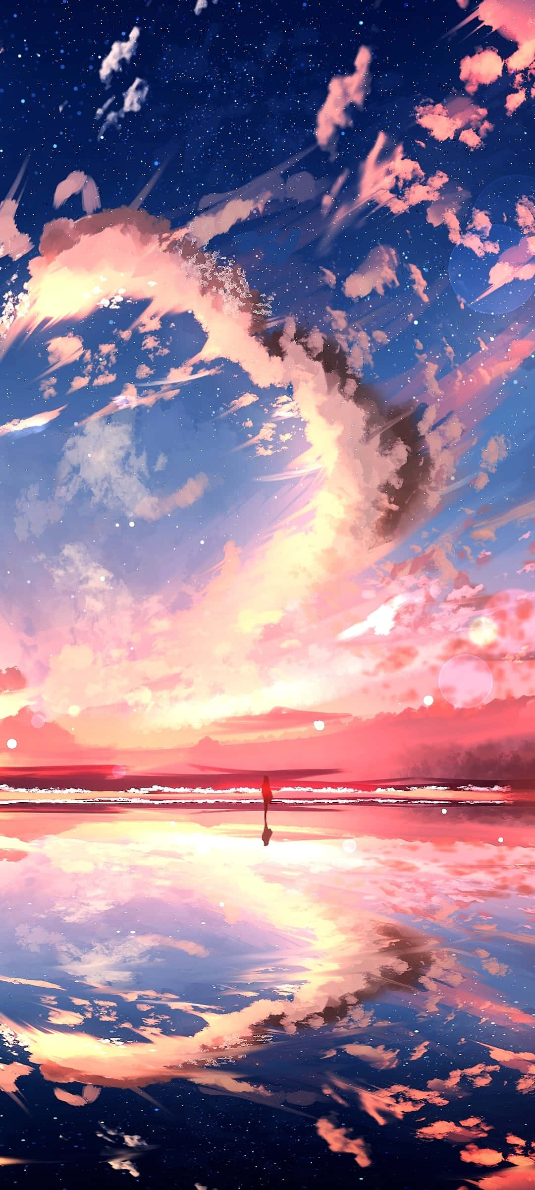 Anime Sunset, sunset, beach, Full HD Phone Wallpaper
