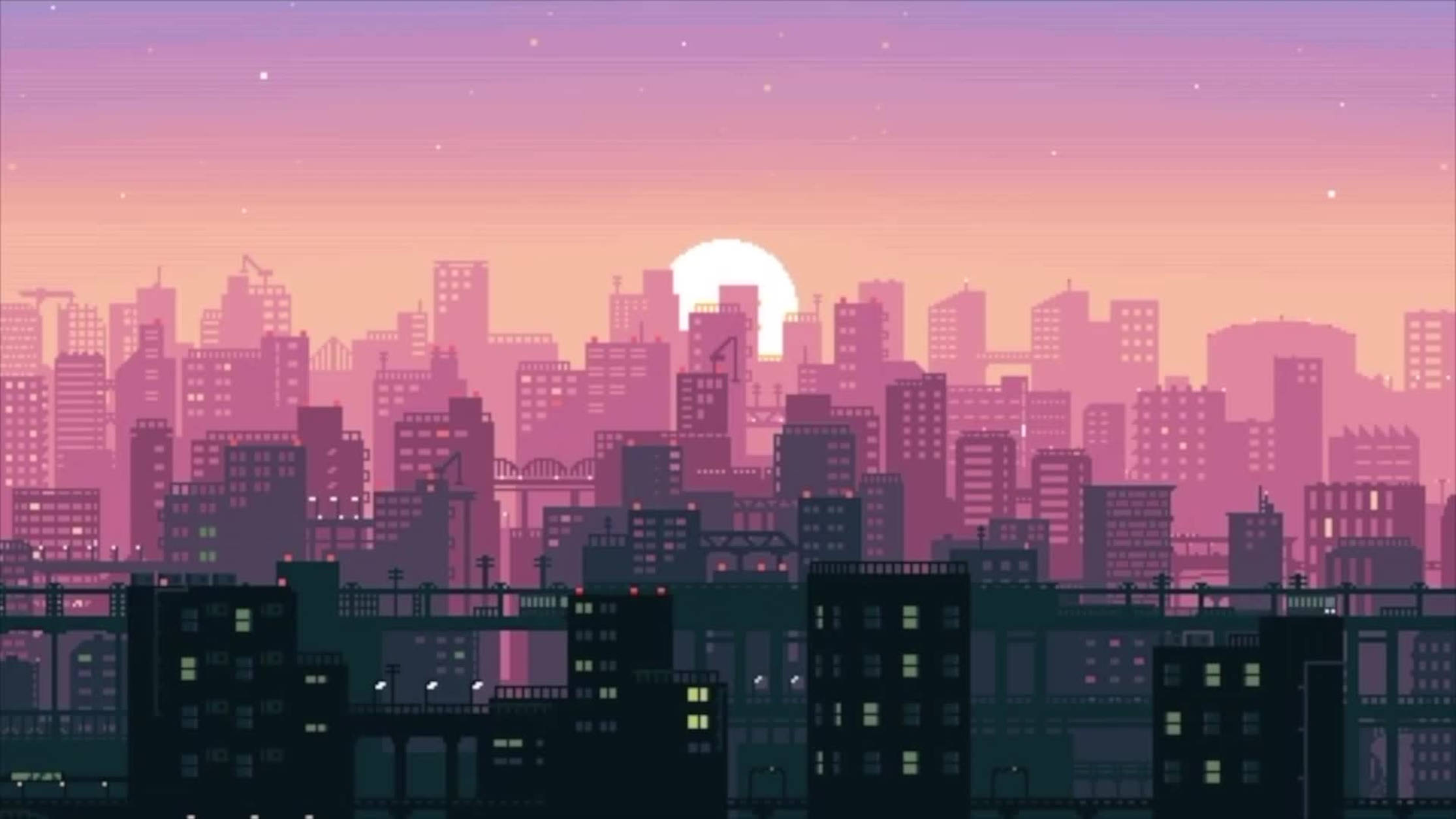 Lo Fi Anime, high rise buildings, dusk, Full HD Desktop Wallpaper