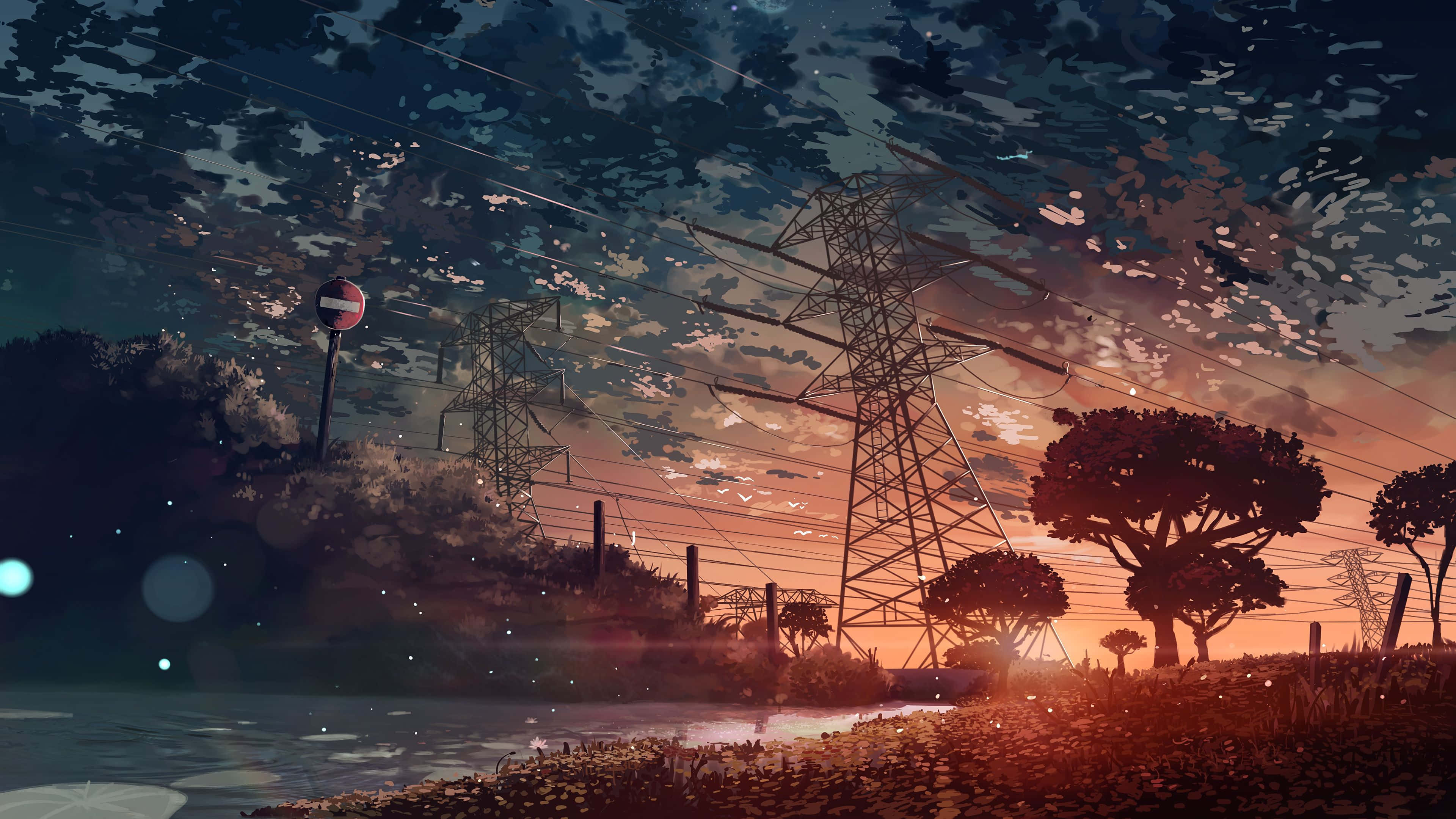 Anime Sunset, twilight, orange and blue hues, 4K Desktop Wallpaper