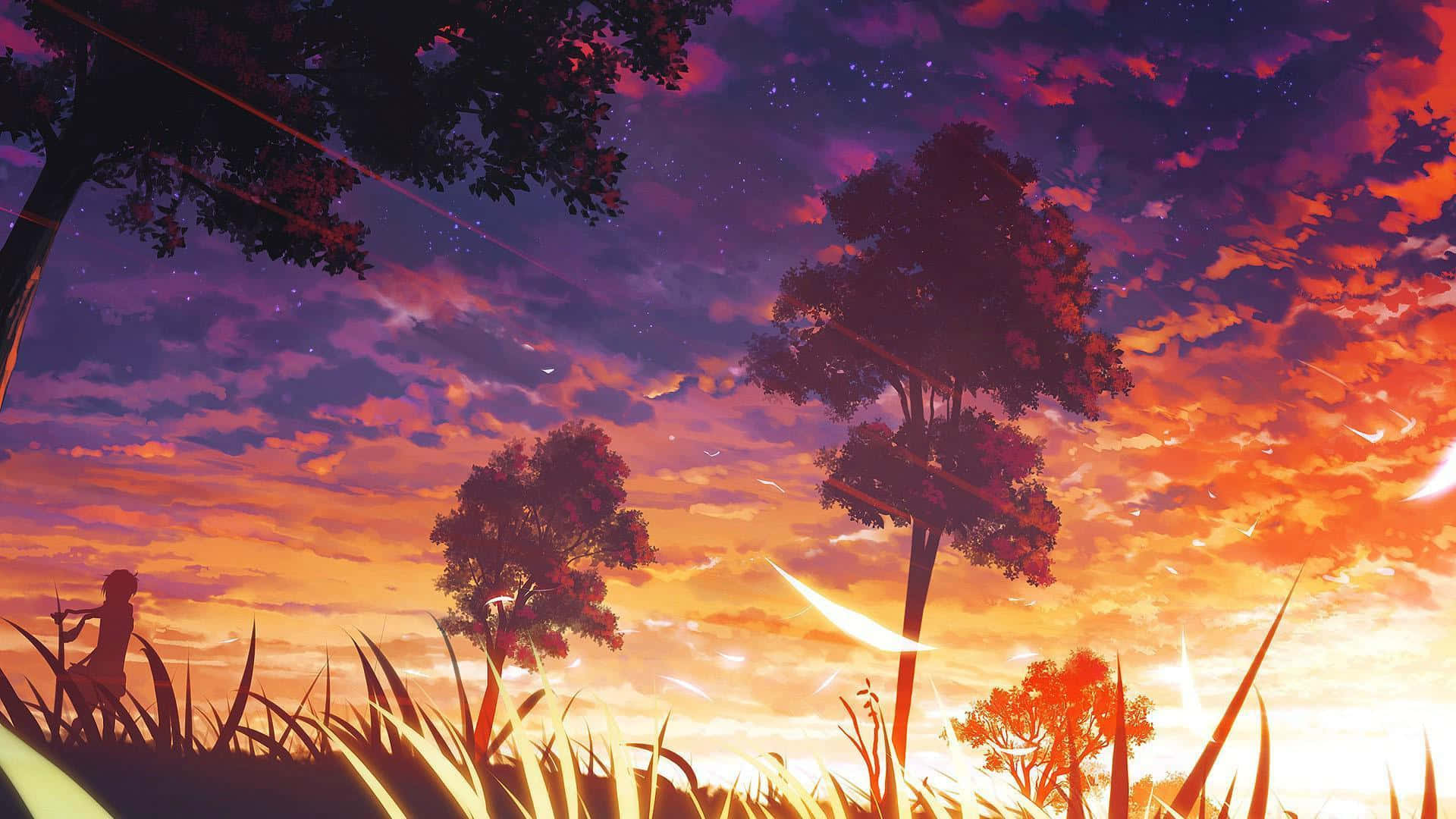 Anime Sunset, twilight sky, orange purple, Full HD Desktop Wallpaper