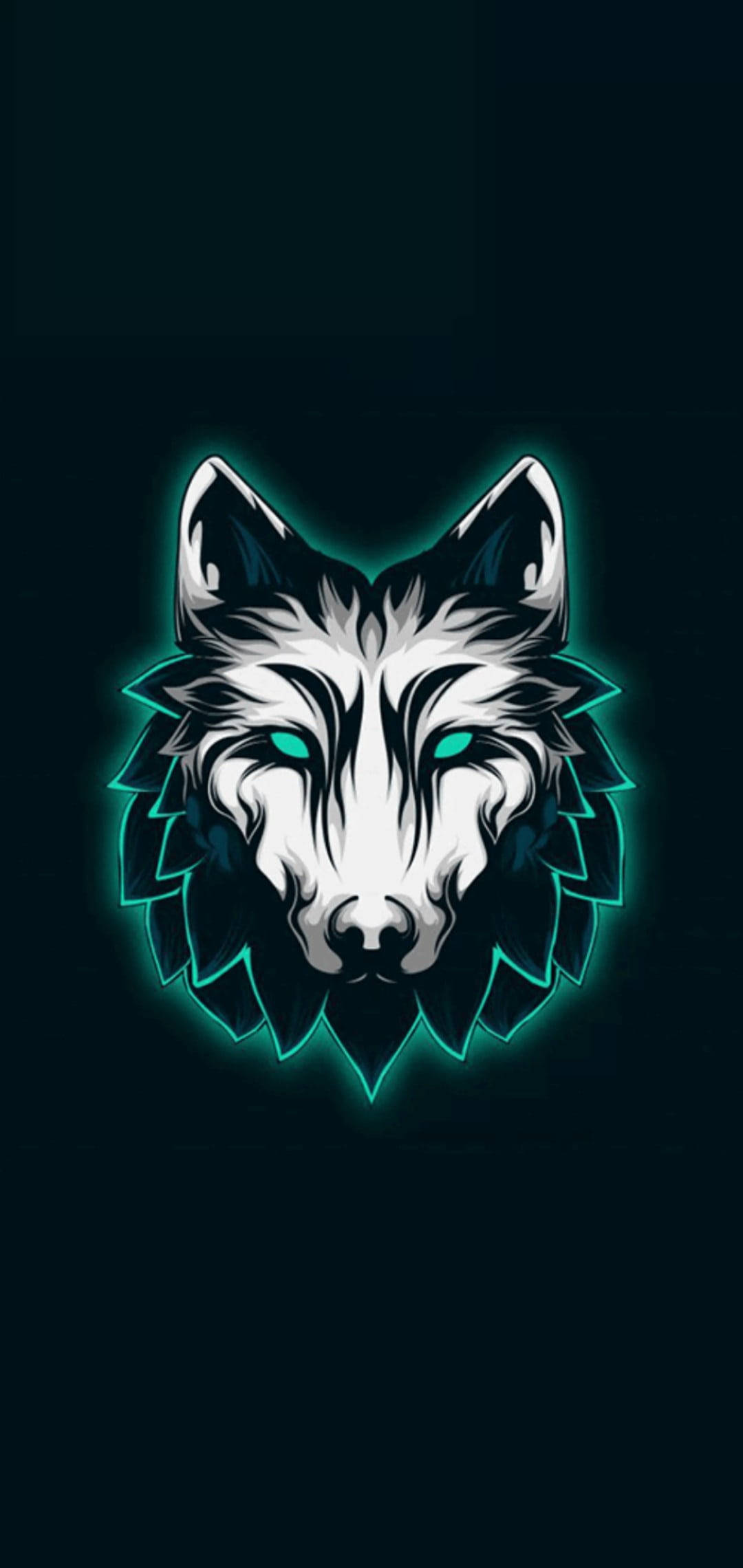 neon blue wolf, glowing teal eyes, neon outline, Full HD Phone Wallpaper