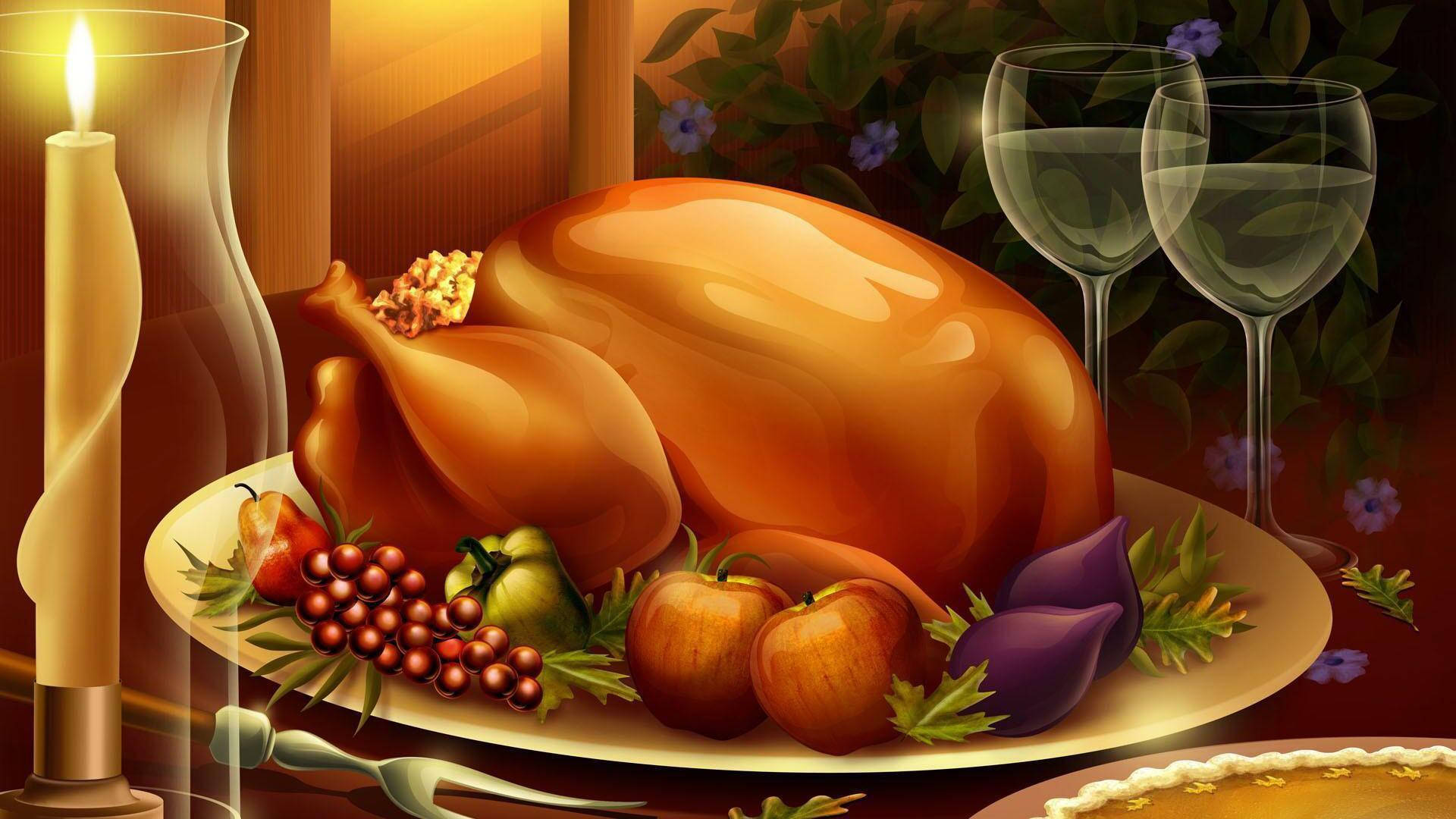 Tasty Turkey Anime Thanksgiving PFP, roasted turkey, platter, Full HD Desktop Wallpaper