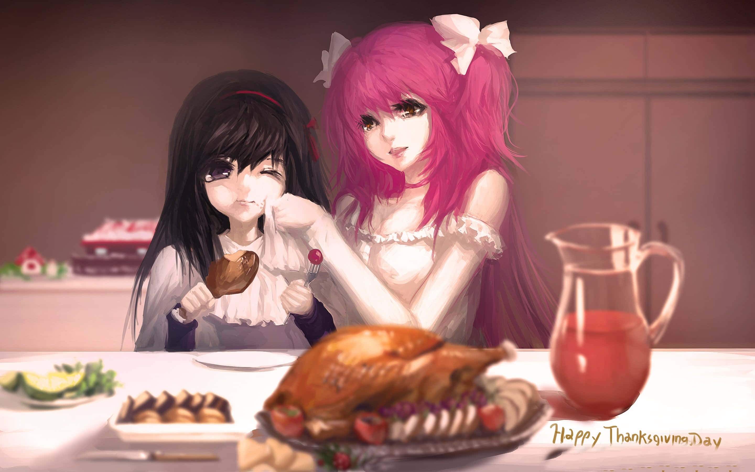 Anime Thanksgiving, Thanksgiving, anime girls, 2K Desktop Wallpaper