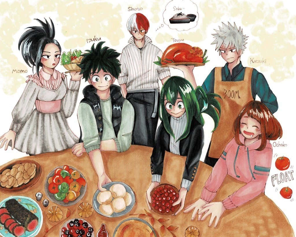 Anime Thanksgiving, watercolor illustration, table, SD Desktop Wallpaper