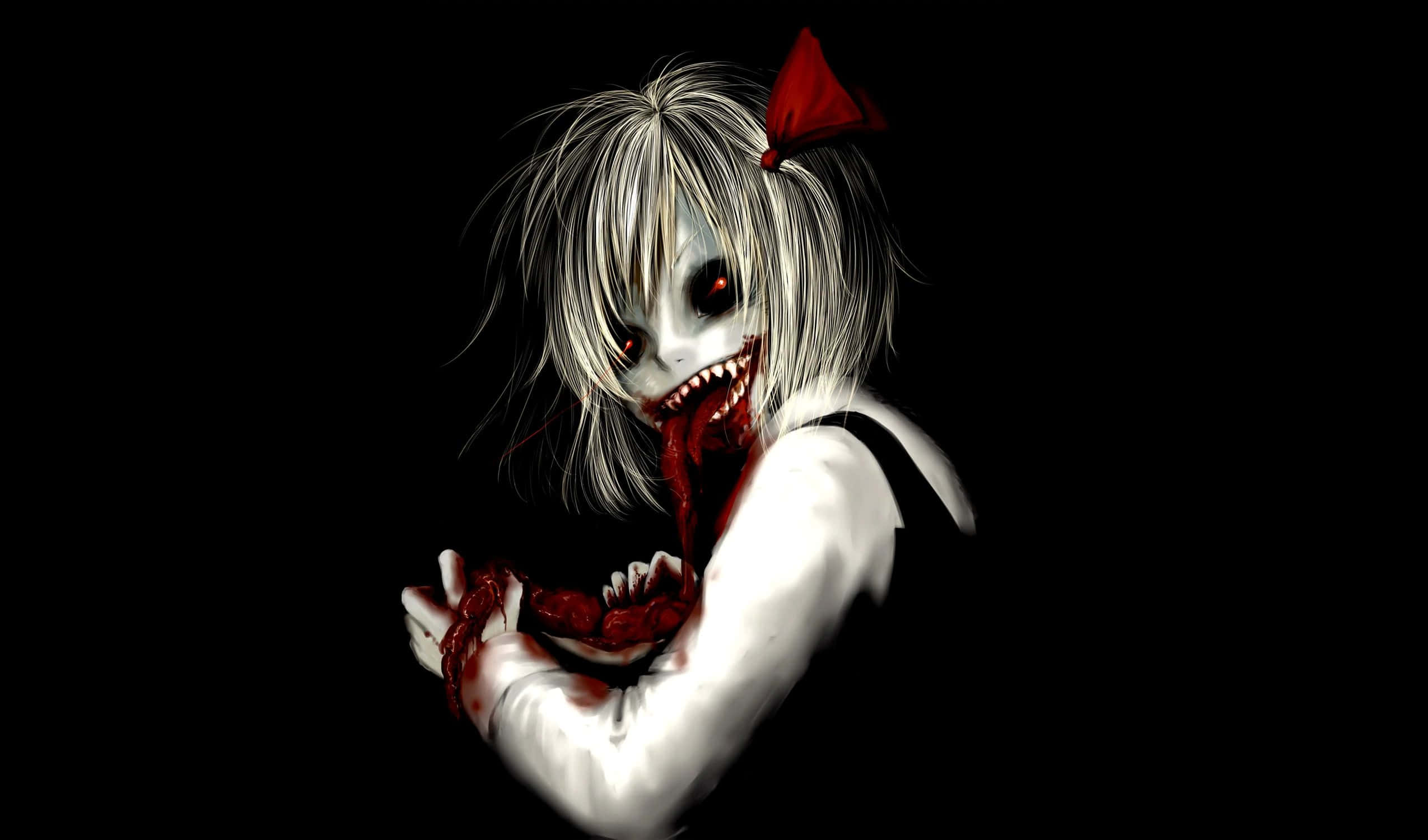 anime-style girl, white hair, red eyes, Full HD Desktop Wallpaper