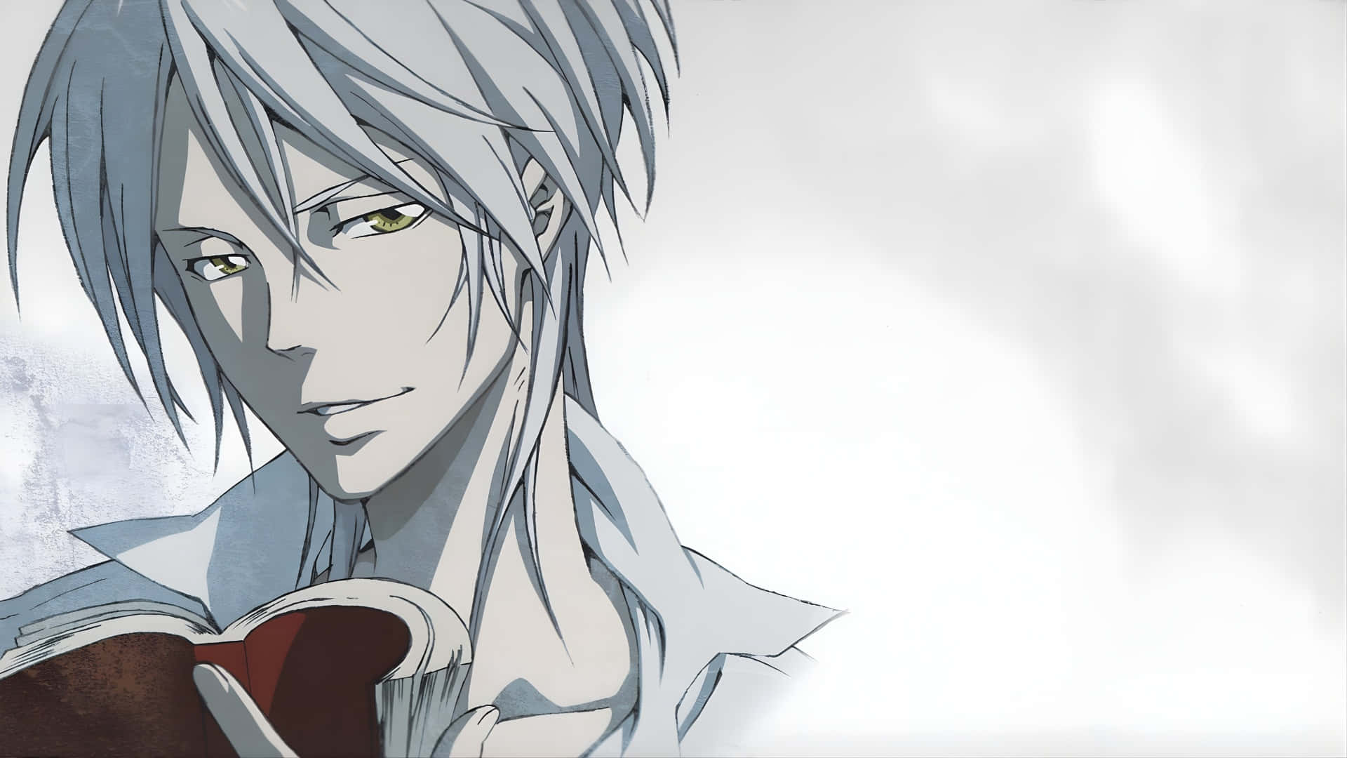 silver-haired, green eyes, red book, Full HD Desktop Wallpaper