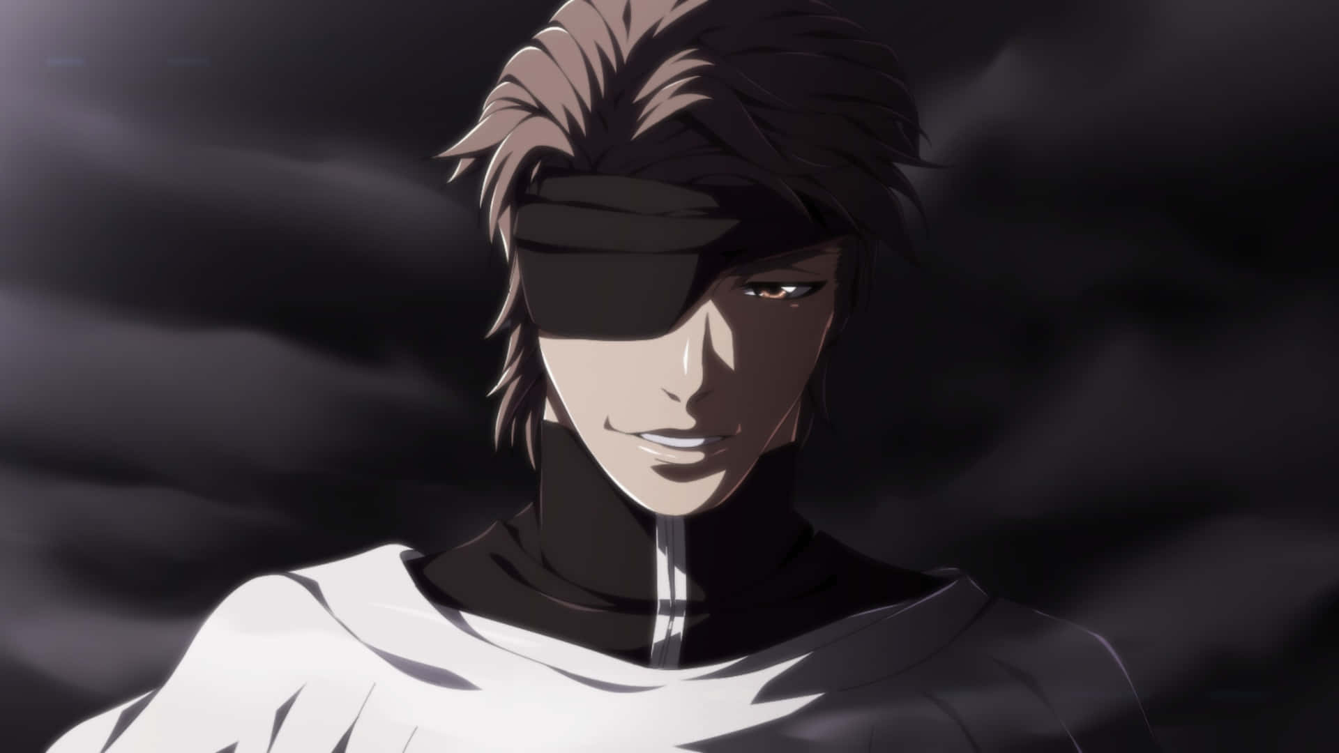 blindfolded anime villain, spiky hair, dark stormy sky, Full HD Desktop Wallpaper