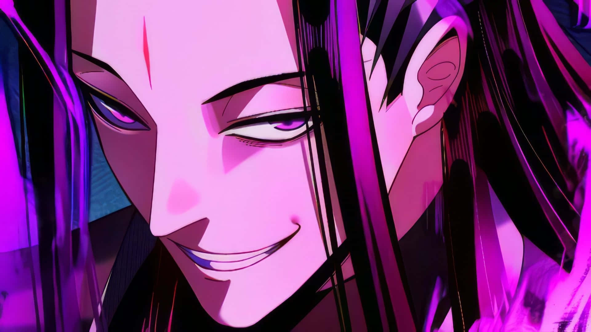 anime villain, purple eyes, purple hair, Full HD Desktop Wallpaper