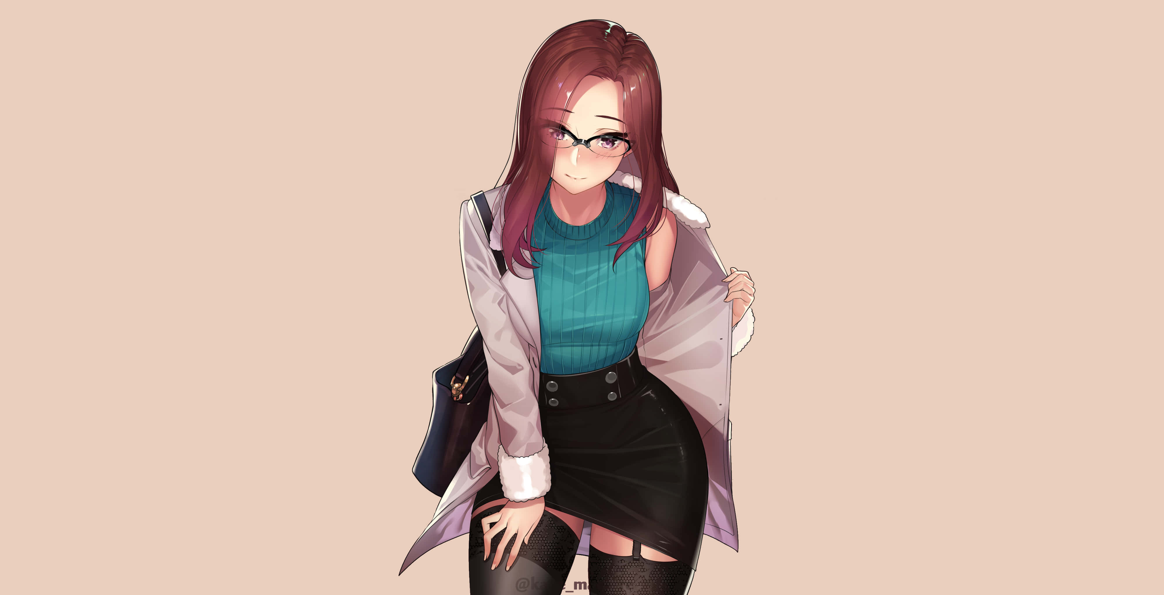 Anime girl, glasses, purple hair, 4K Desktop Wallpaper