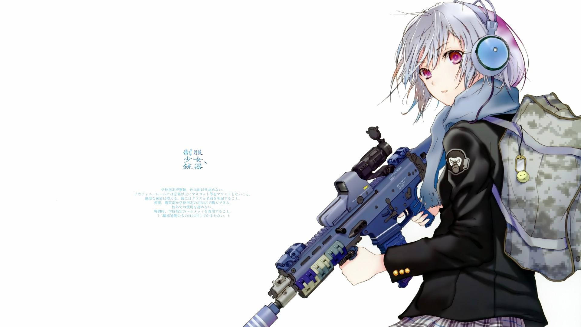 anime waifu, silver-haired, pink eyes, Full HD Desktop Wallpaper