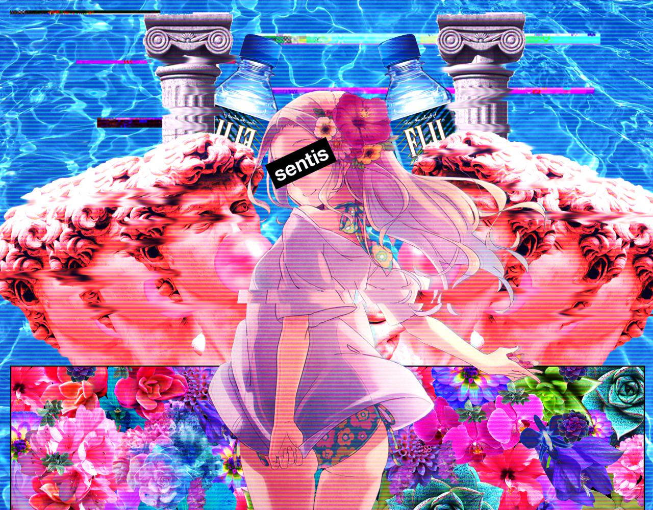 Anime Waifu, pink hair, floral headpiece, HD Desktop Wallpaper