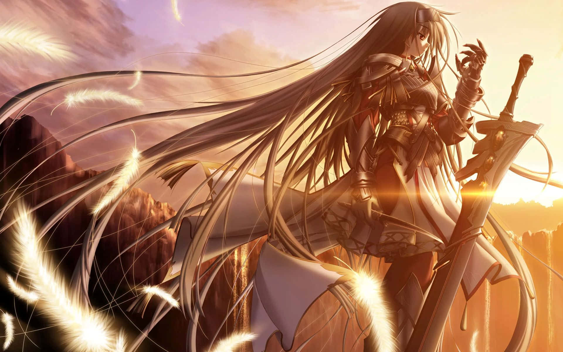 anime warrior, ornate armor, glowing sword, Full HD Desktop Wallpaper
