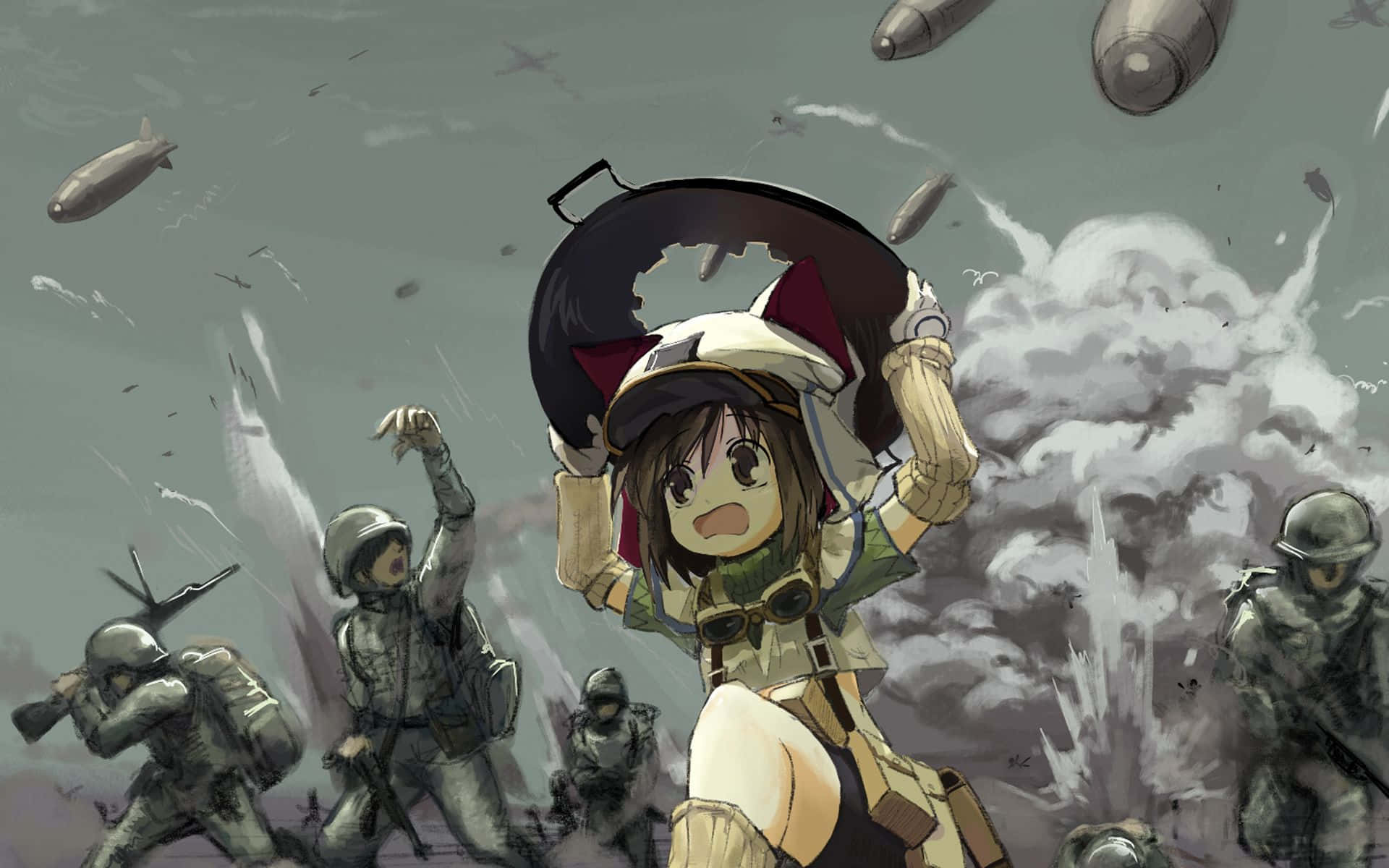 Anime War, anime girl, cat-eared helmet, Full HD Desktop Wallpaper