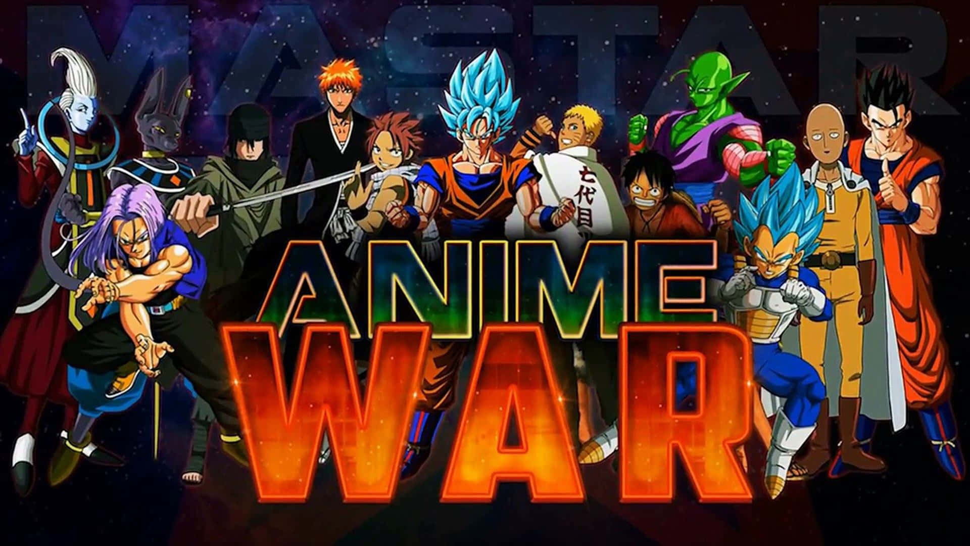 Anime War, glowing orange, starry cosmic backdrop, Full HD Desktop Wallpaper