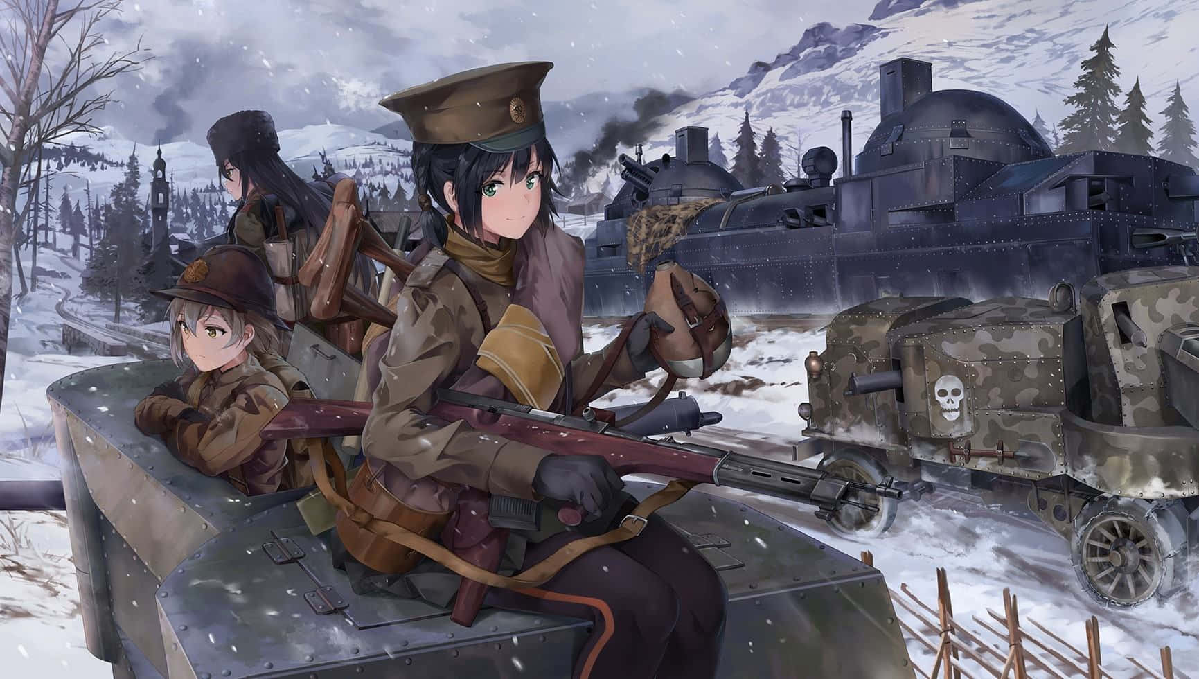 Anime War, soldiers, train, HD Desktop Wallpaper