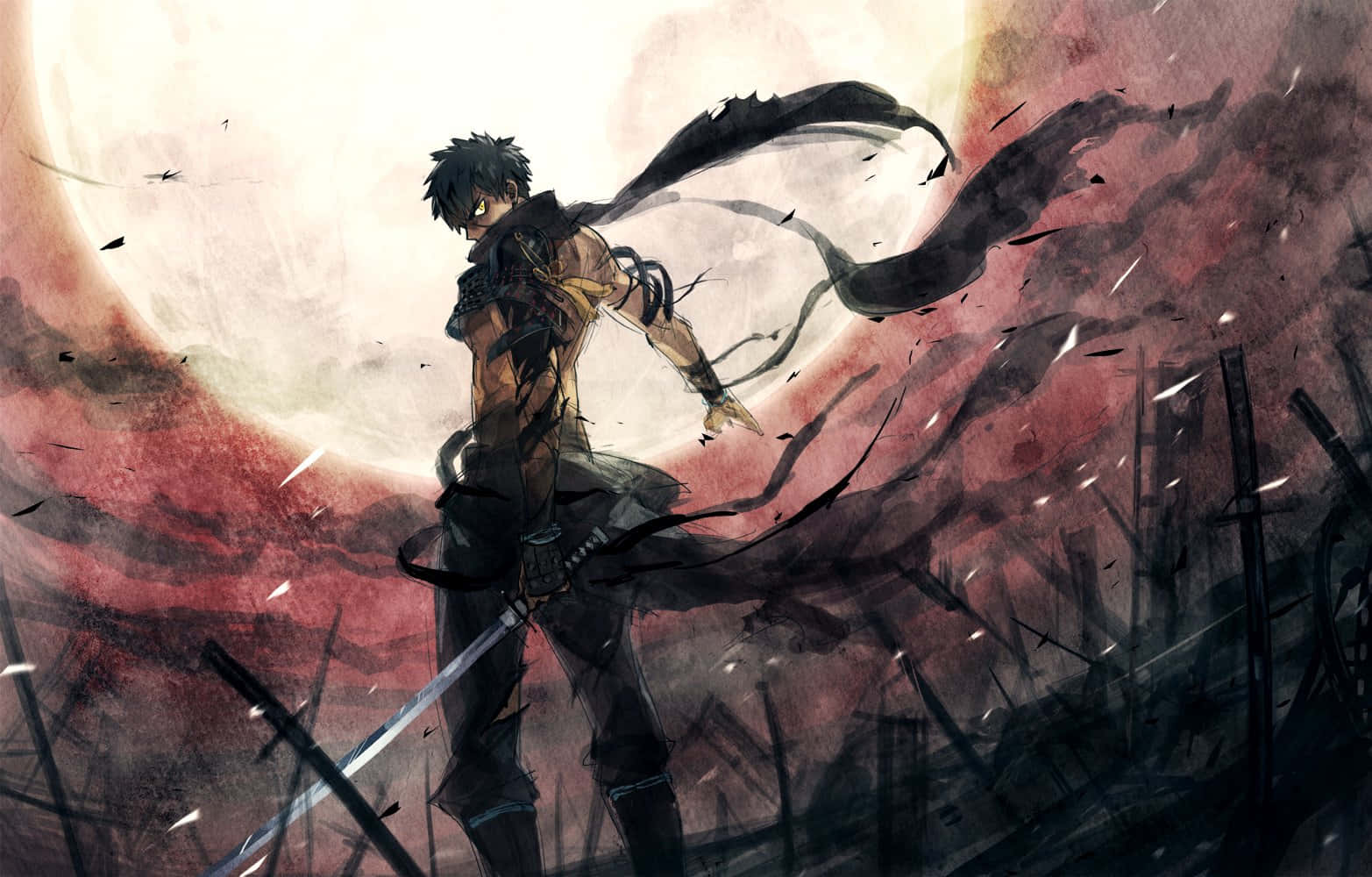 Dark Warrior, blood moon, flowing black cape, HD Desktop Wallpaper