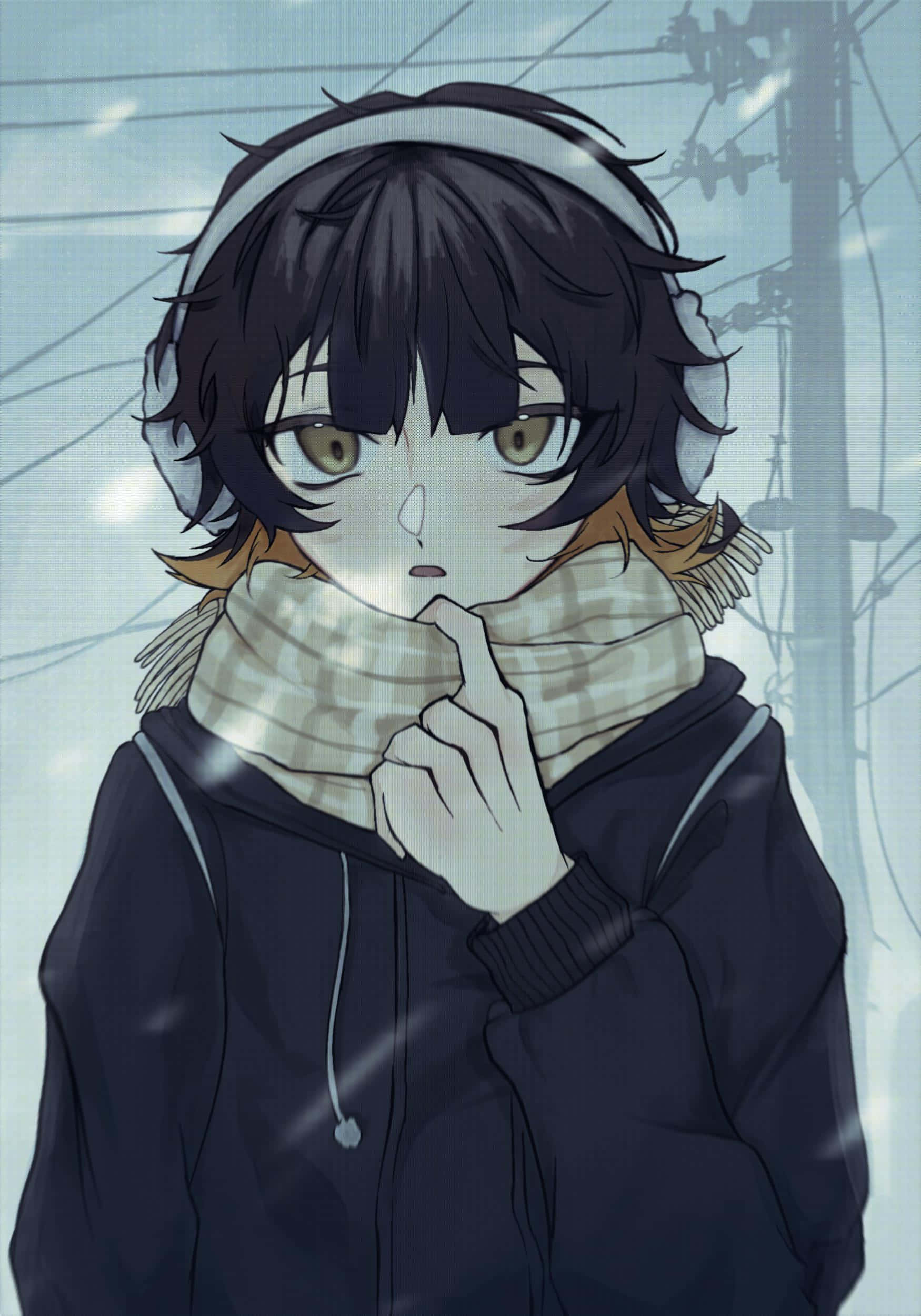 anime boy, dark hair, headphones, Full HD Phone Wallpaper