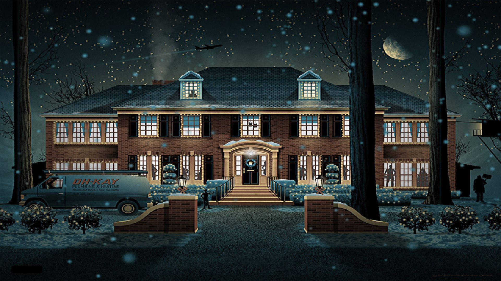 Anime House on Snow, Winter Wonderland, brick mansion, Full HD Desktop Wallpaper