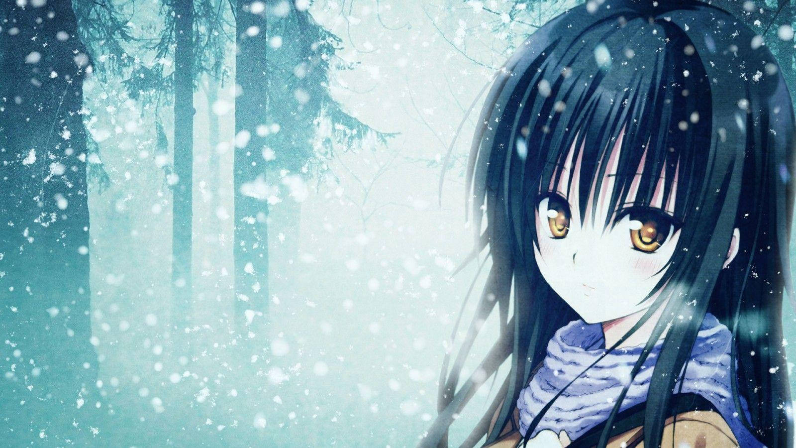 anime girl, dark hair, golden eyes, HD Desktop Wallpaper