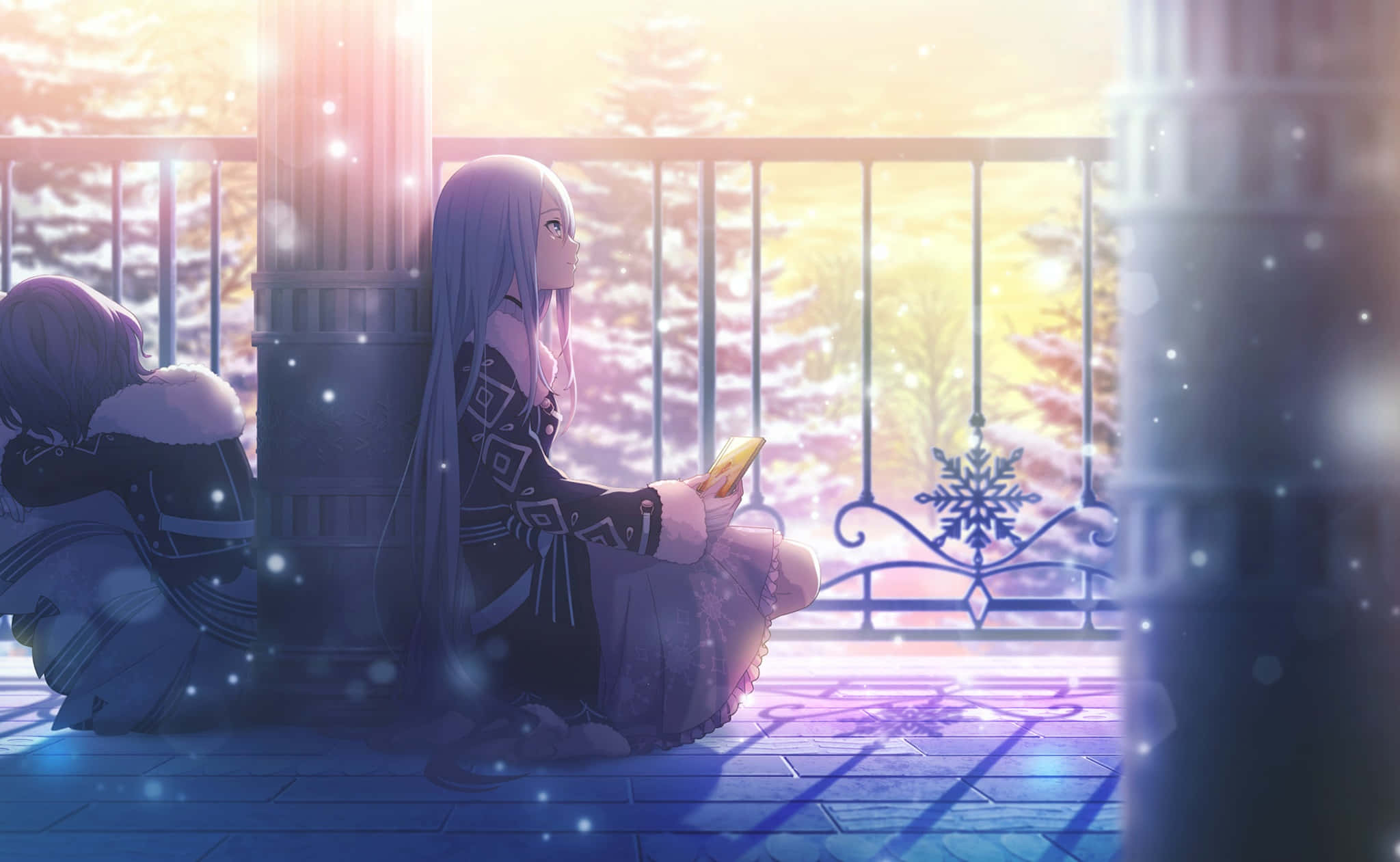 Winter Balcony Moment, anime style, snowy balcony, Full HD Desktop Wallpaper