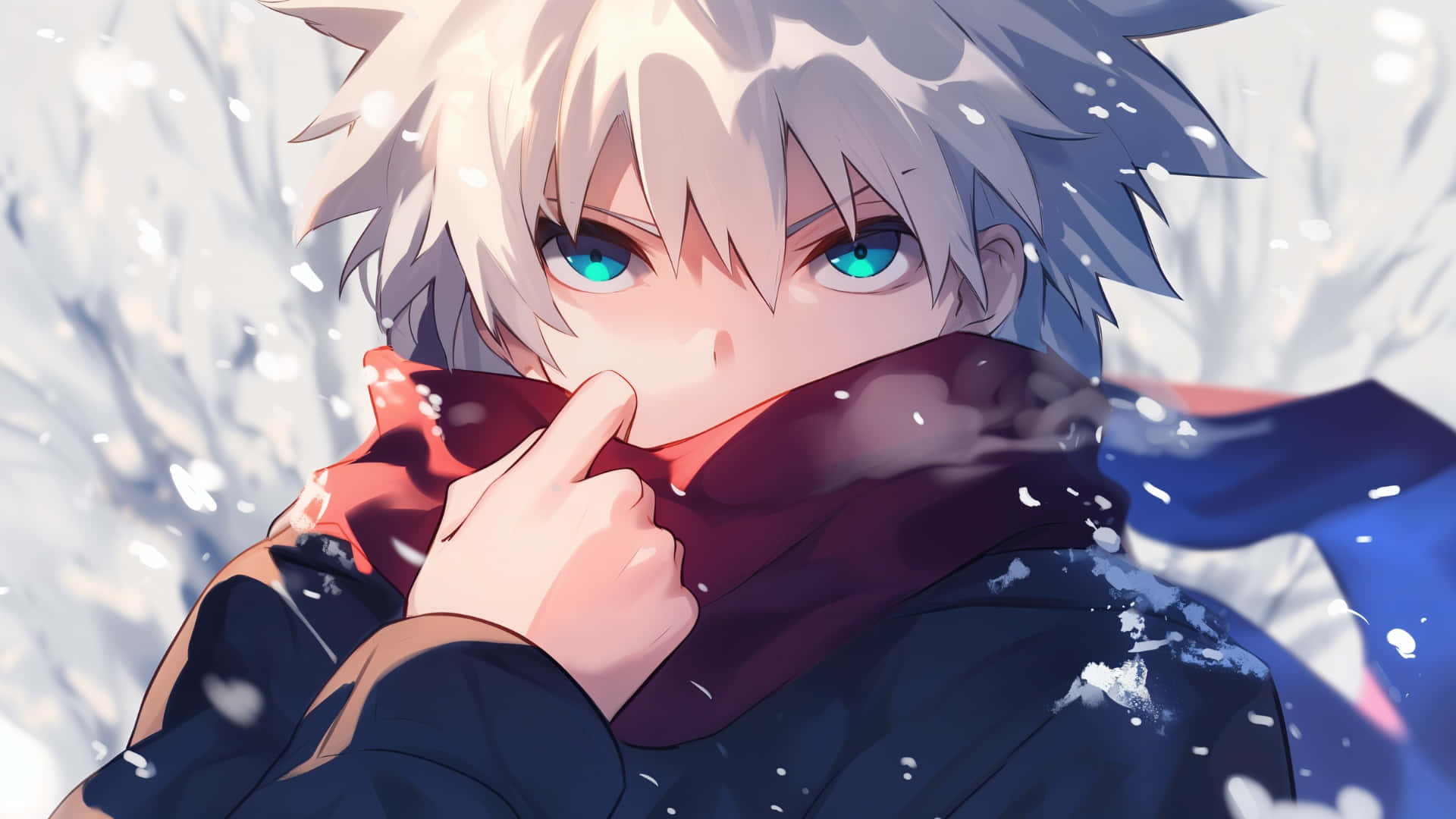 anime boy, spiky silver hair, bright blue eyes, Full HD Desktop Wallpaper
