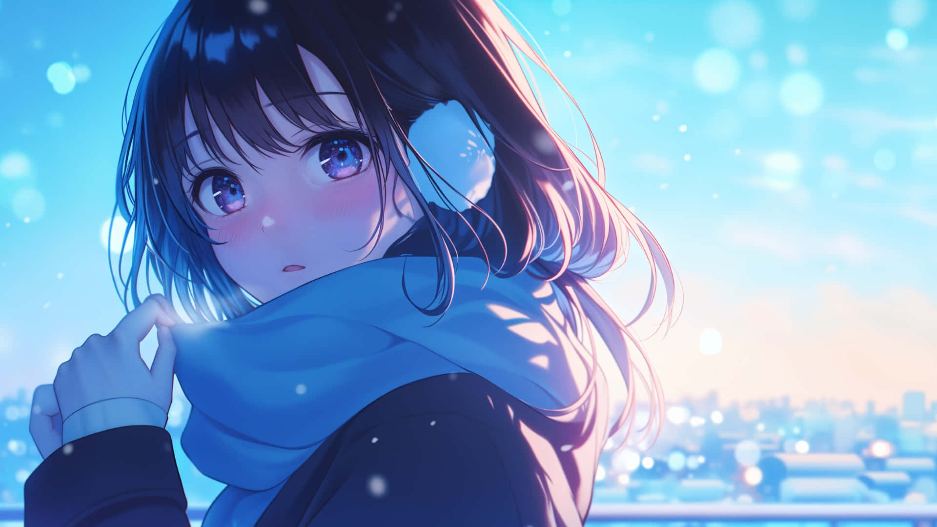 anime girl, blue eyes, dark hair, Full HD Desktop Wallpaper