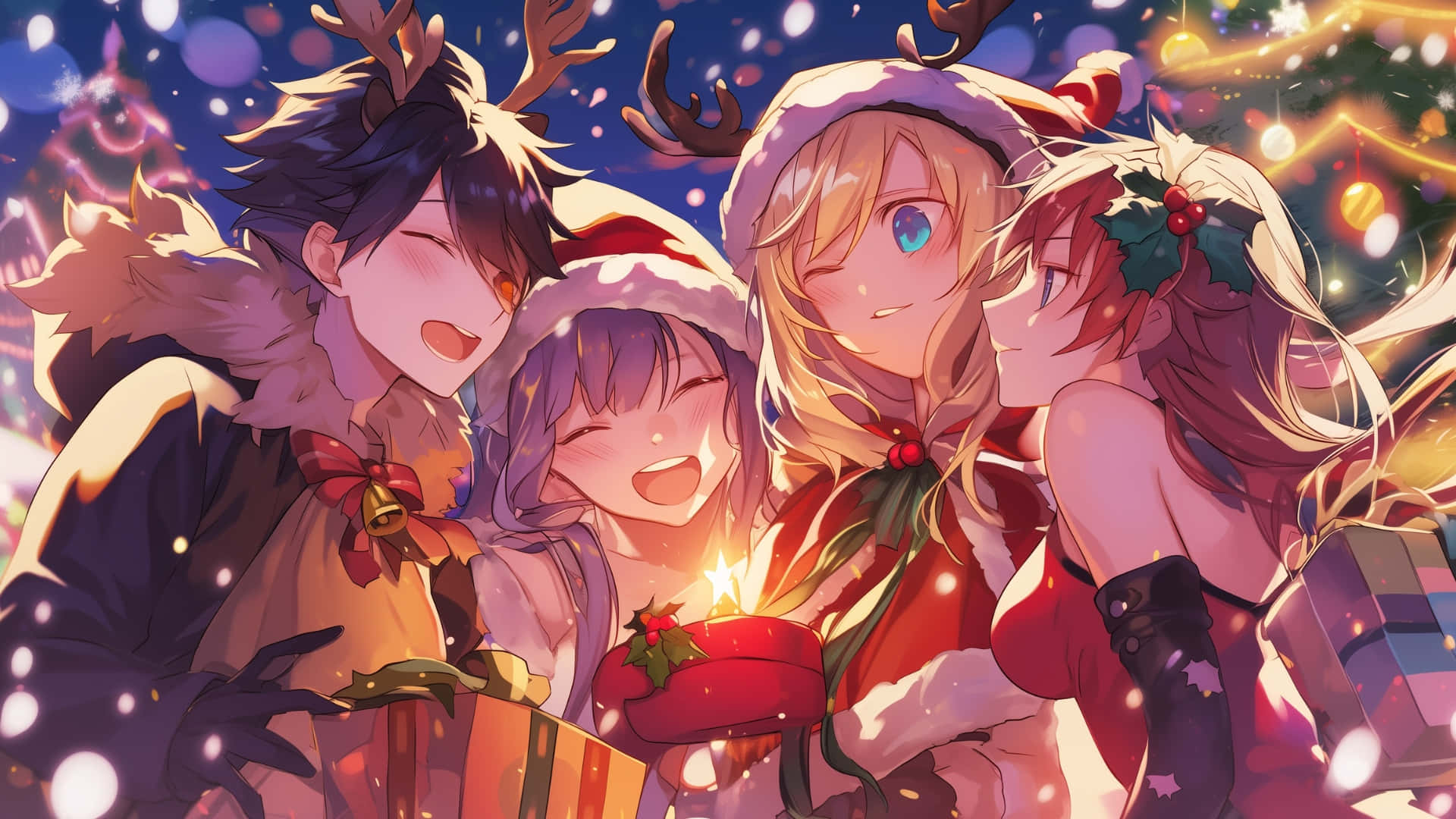 Anime Winter, holiday attire, lit candle, Full HD Desktop Wallpaper
