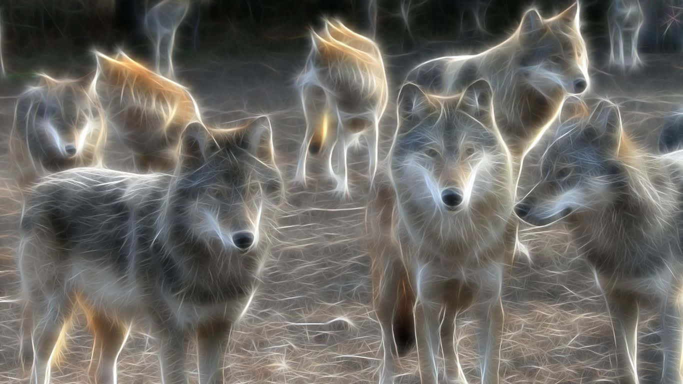 Anime Wolf Art, glowing pack of wolves, misty field, HD Desktop Wallpaper