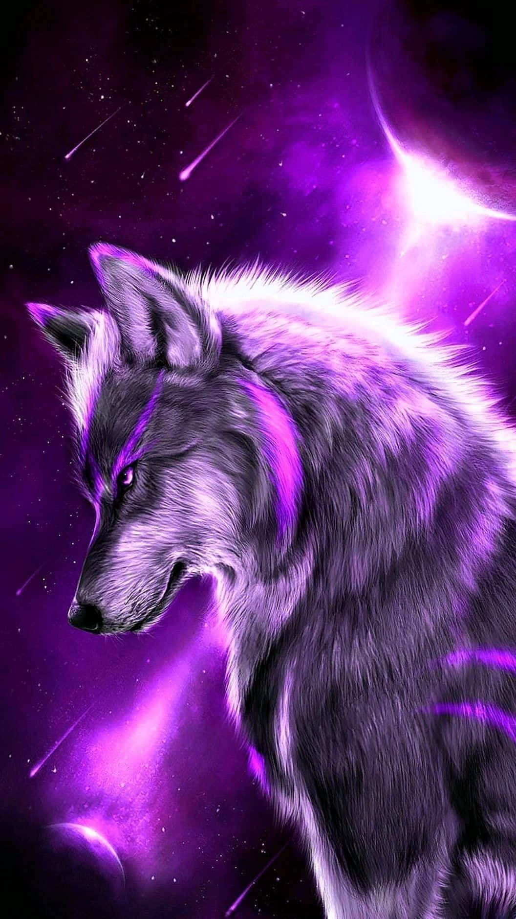 anime wolf art, glowing purple fur, cosmic nebula, HD Phone Wallpaper