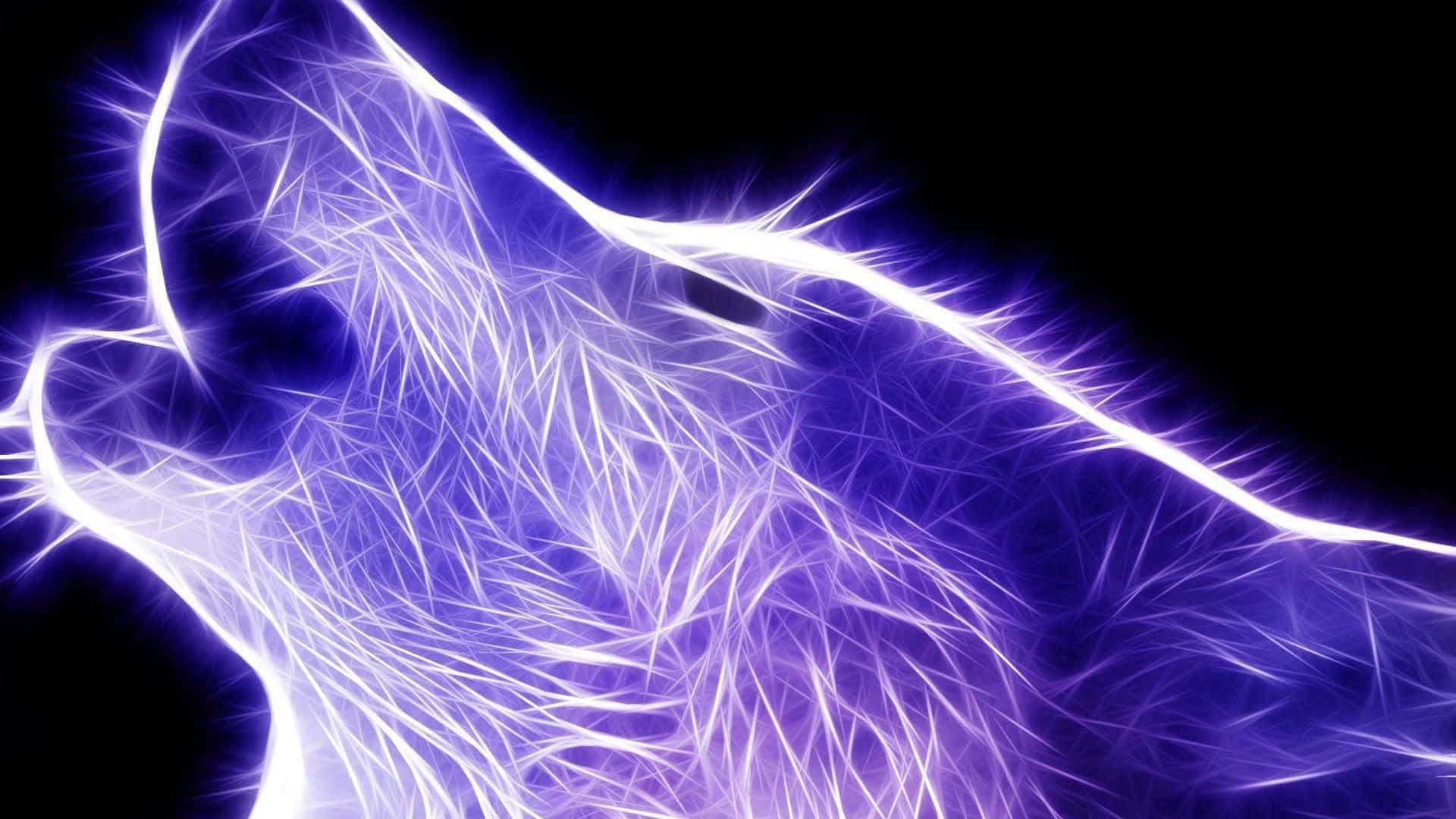 Anime Wolf Art, glowing purple and white wolf, black background, Full HD Desktop Wallpaper