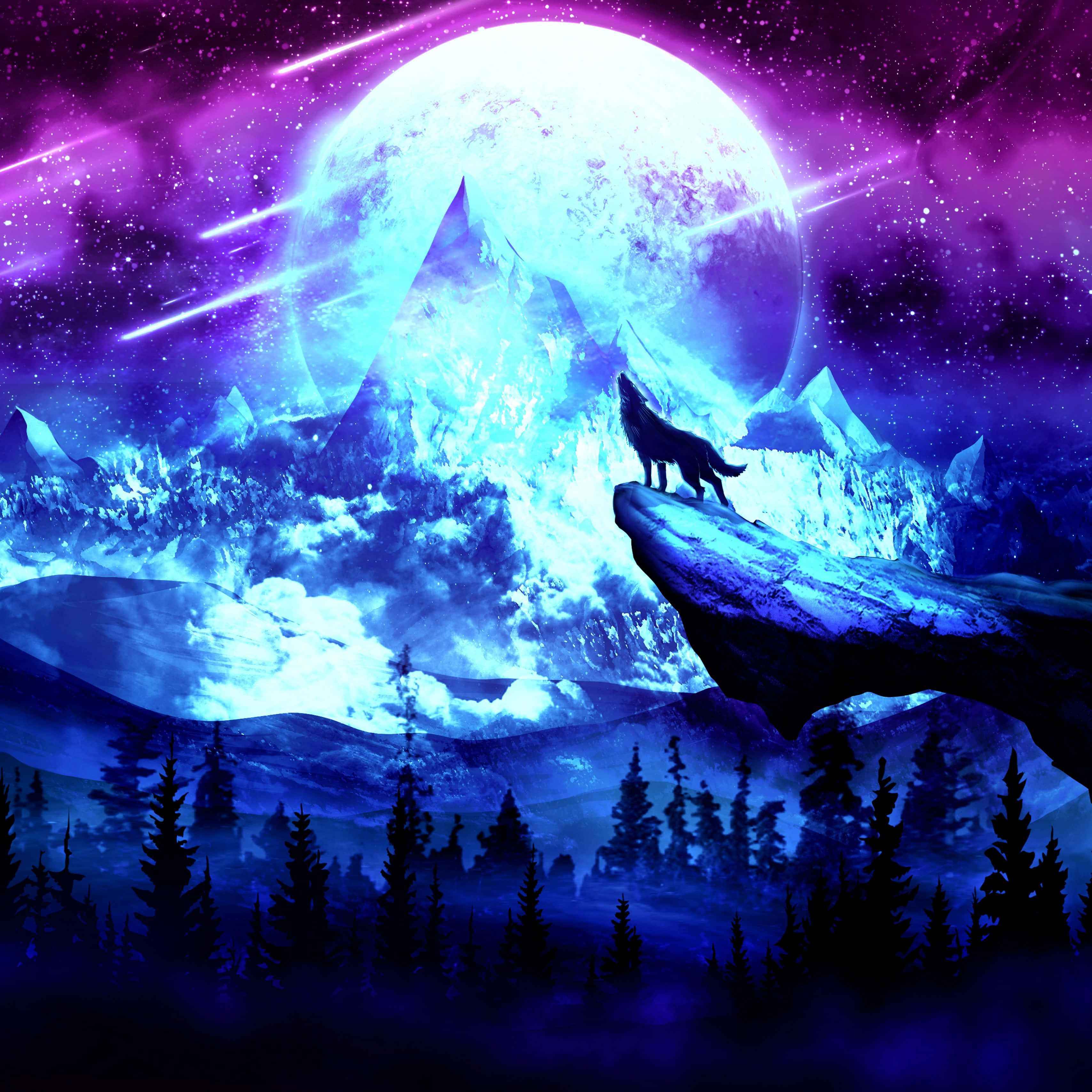 anime wolf art, wolf, mountain top, 2K Desktop Wallpaper