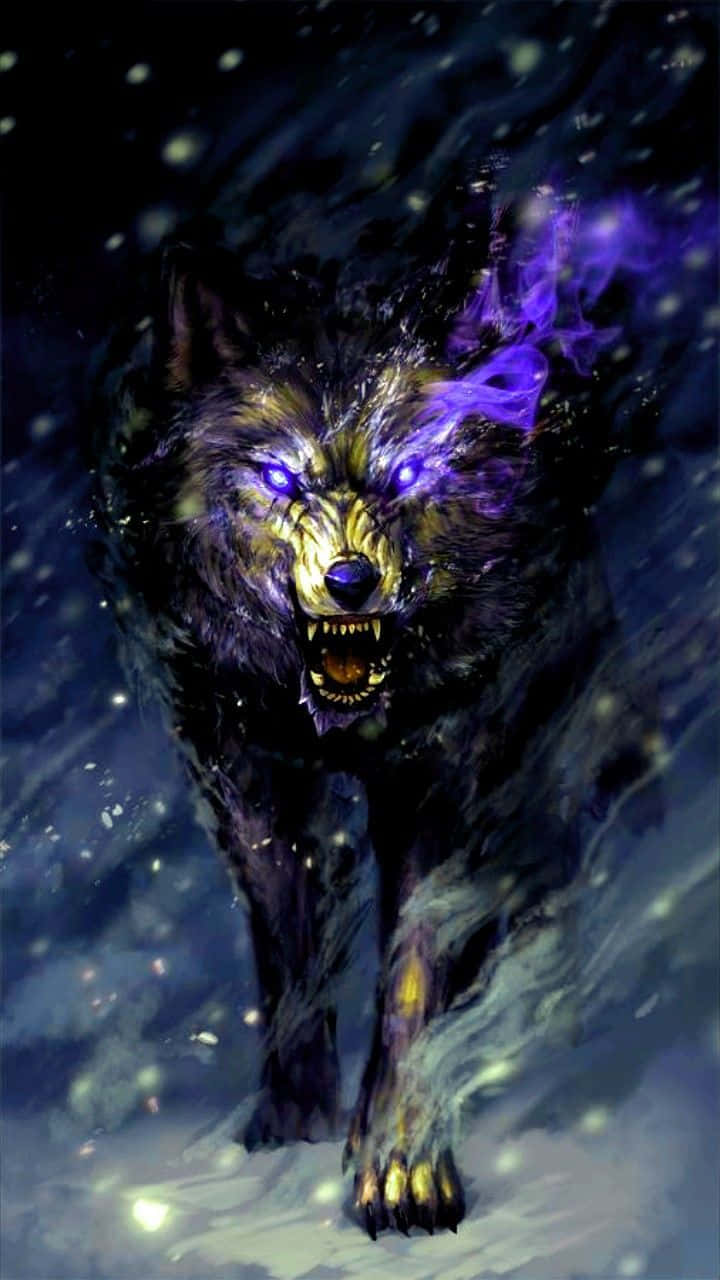 Anime Wolf Art, purple energy, golden eyes, HD Phone Wallpaper