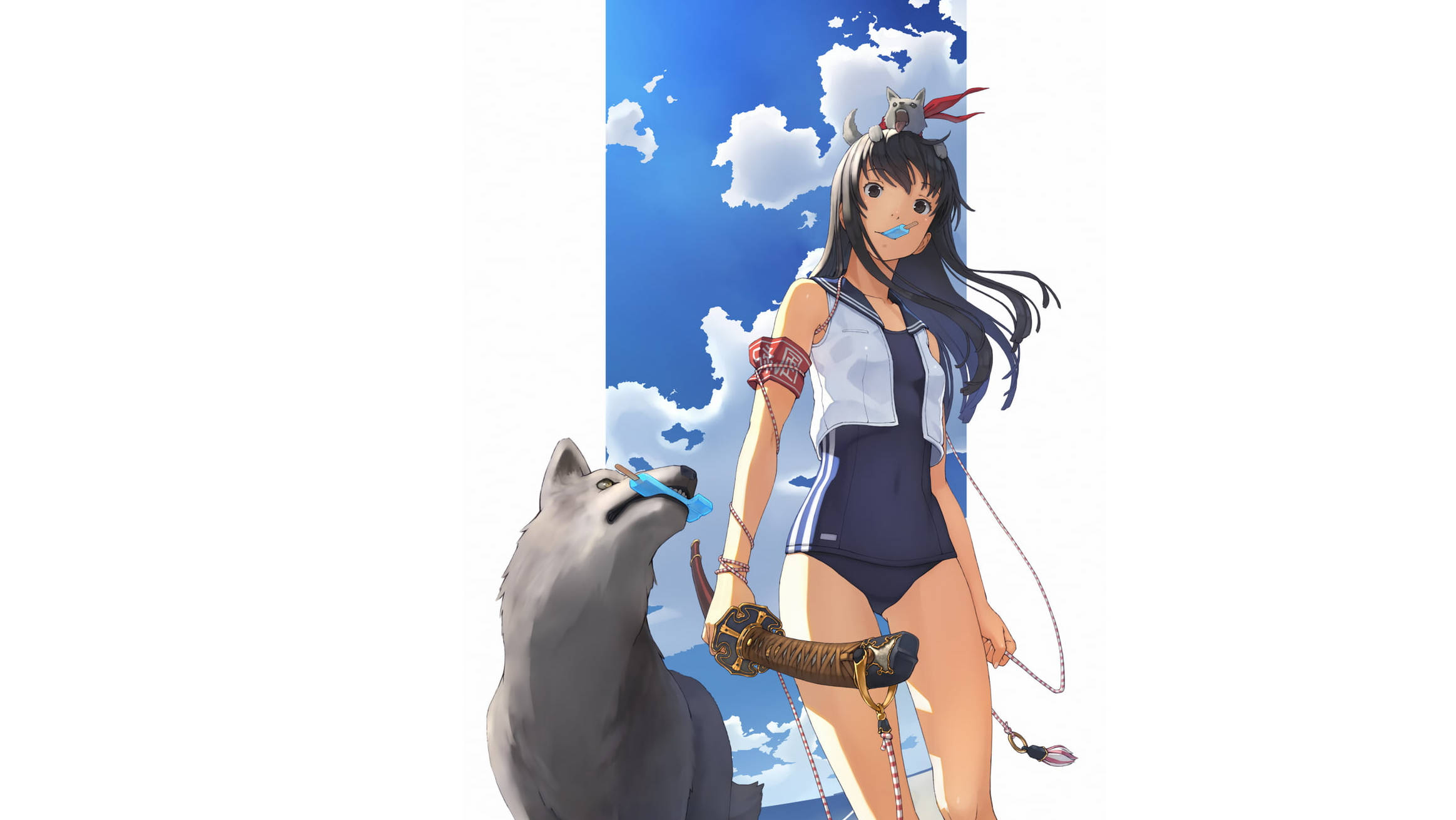 Anime girl, sailor outfit, sword, Full HD Desktop Wallpaper