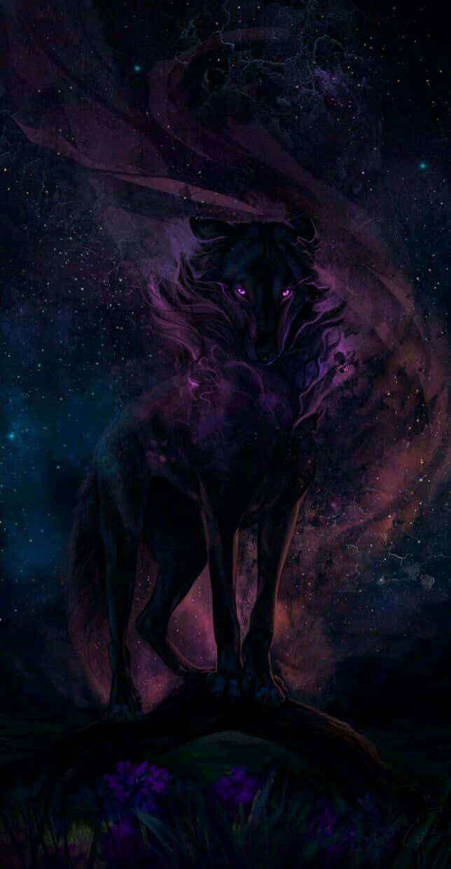 Anime Wolf, black wolf, glowing purple eyes, SD Phone Wallpaper
