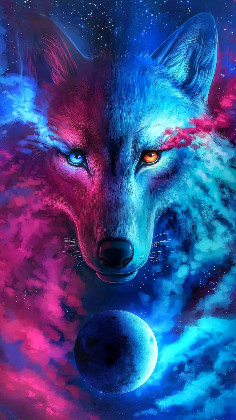 Cosmic Wolf, blue eye, orange eye, HD Phone Wallpaper