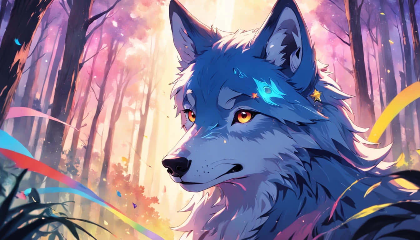 enchanted forest, anime wolf, blue wolf, HD Desktop Wallpaper