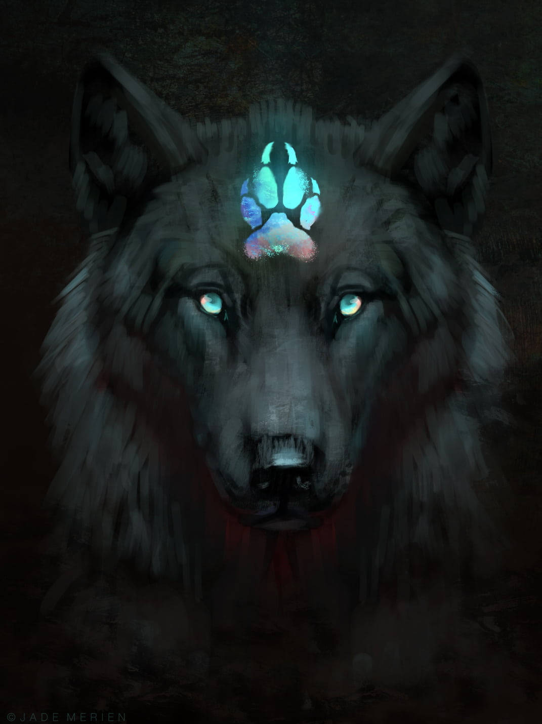 Anime wolf, blue aesthetic, pawprint on forehead, HD Phone Wallpaper