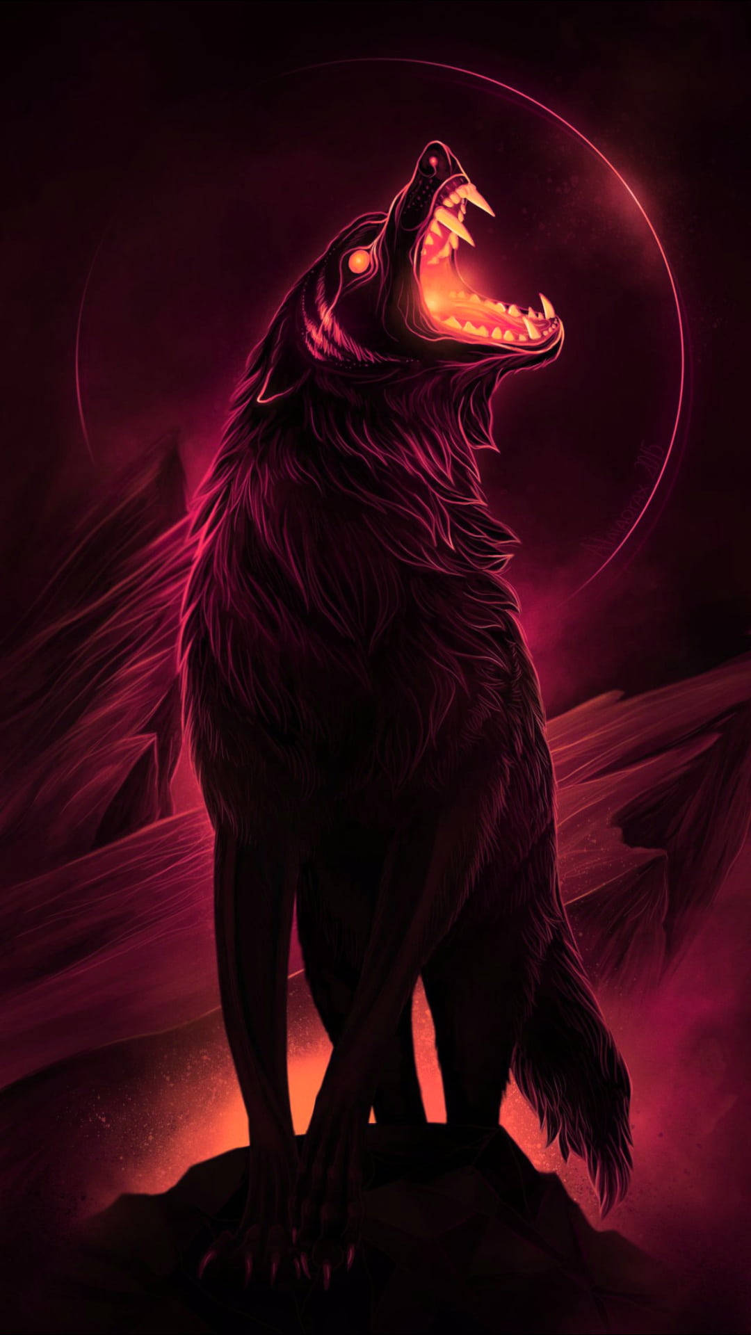 Anime wolf, black and red aesthetic, growling, Full HD Phone Wallpaper