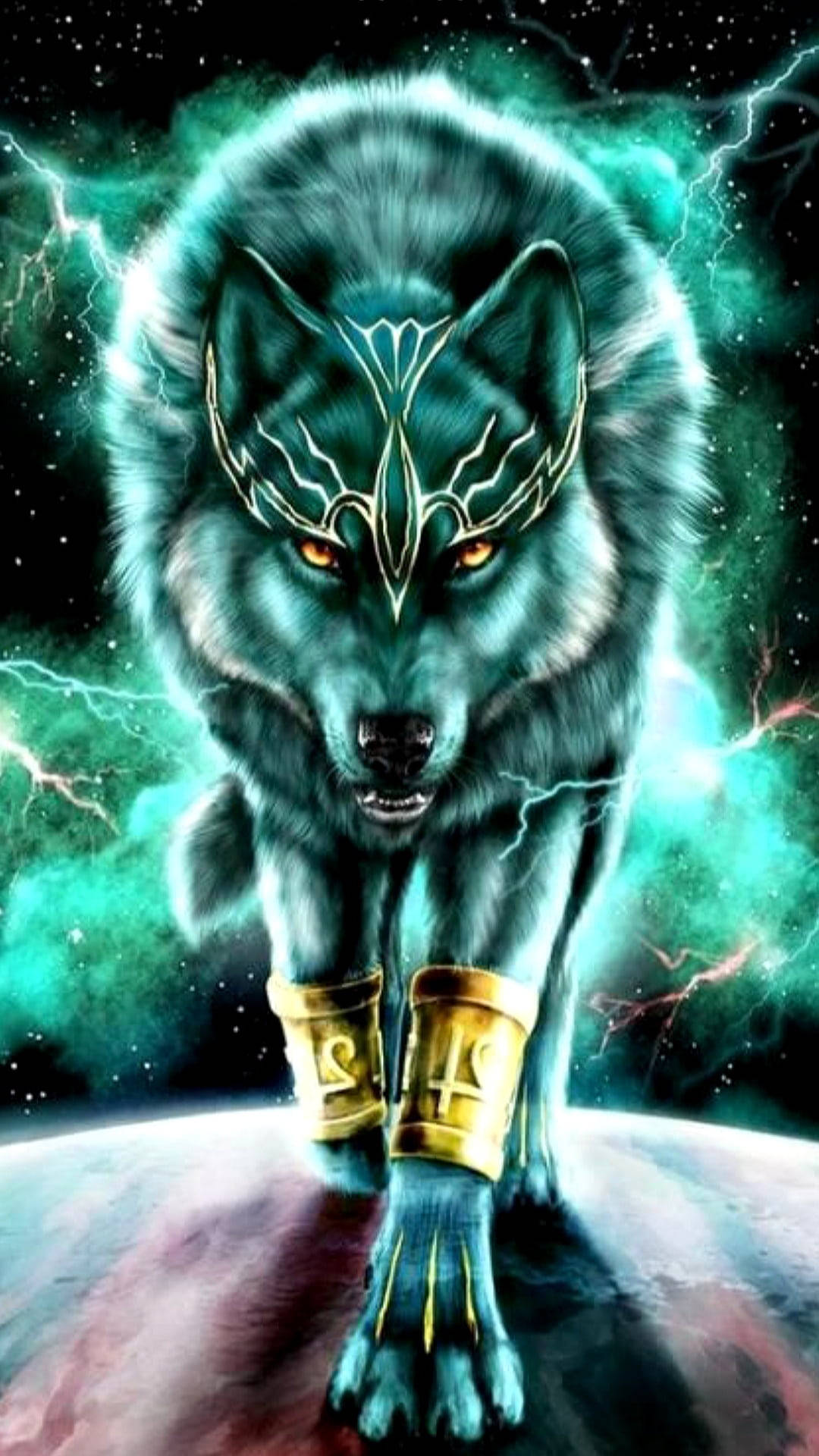 Anime wolf, neon blue, glowing wolf, Full HD Phone Wallpaper