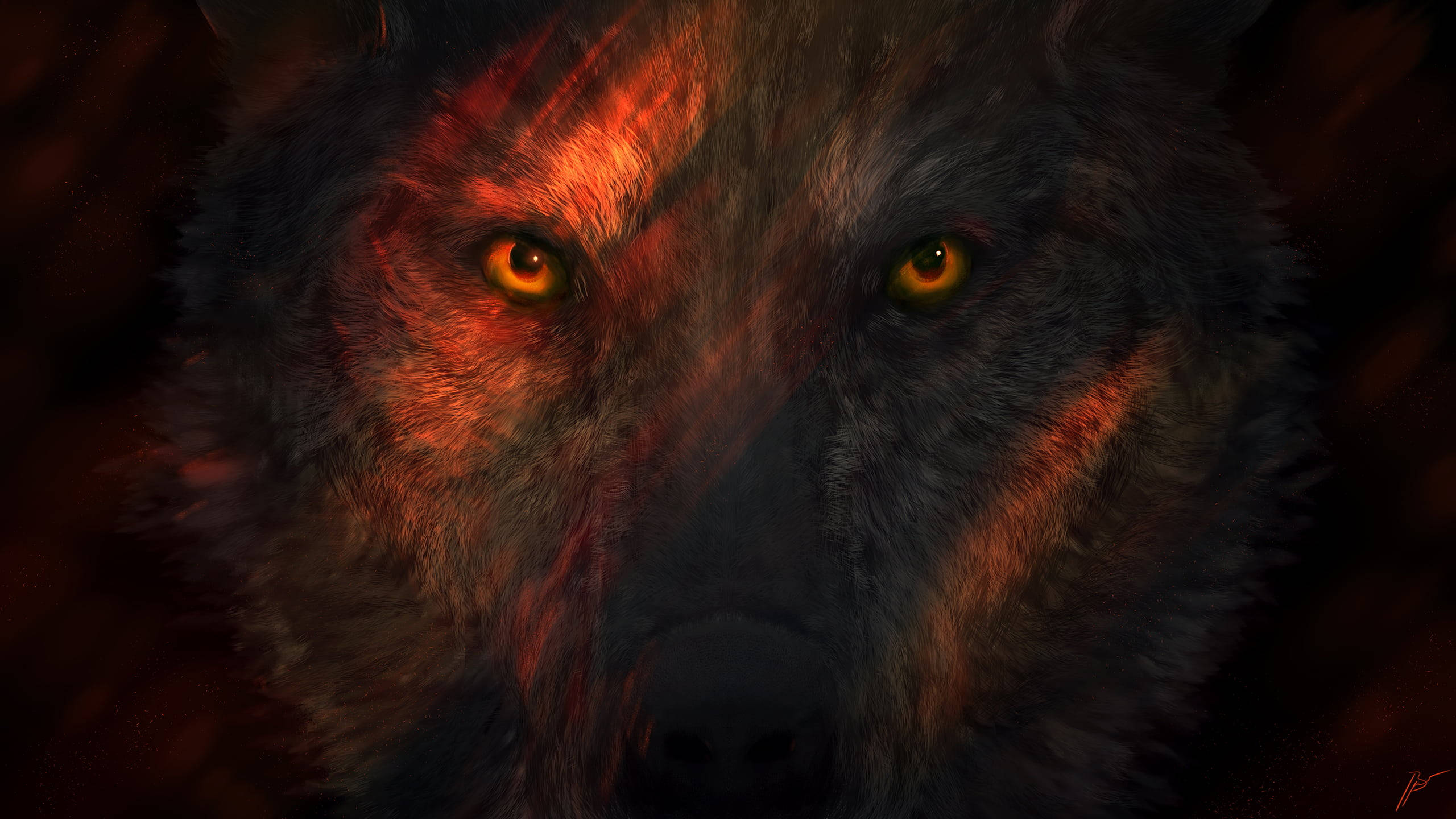 anime wolf, eyes, orange, 2K Desktop Wallpaper