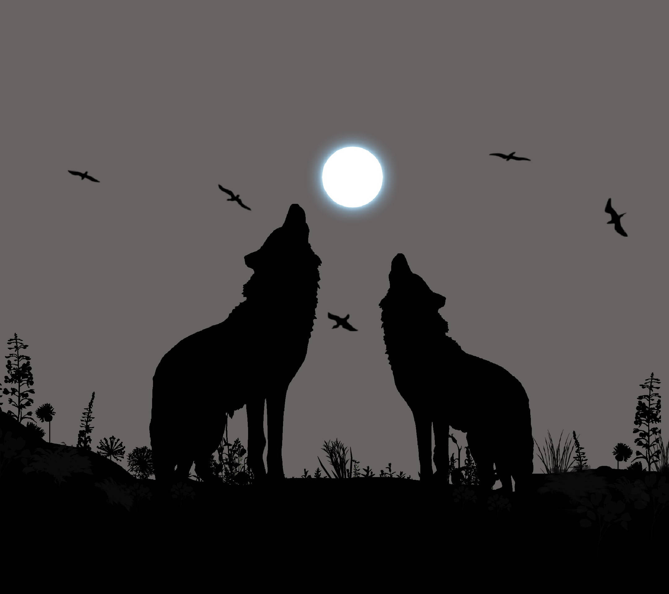 anime wolf, howling, full moon, Full HD Desktop Wallpaper