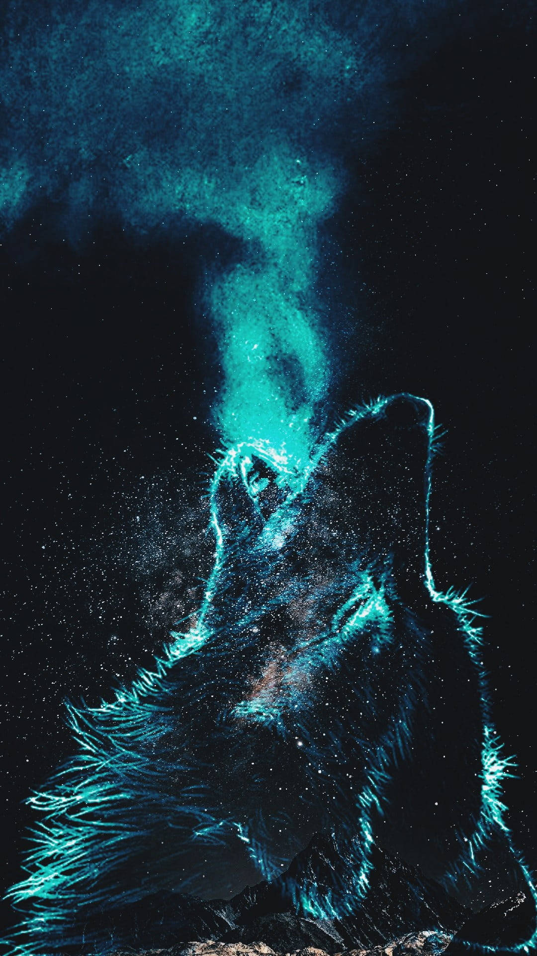 anime wolf, neon blue breath, particles, Full HD Phone Wallpaper