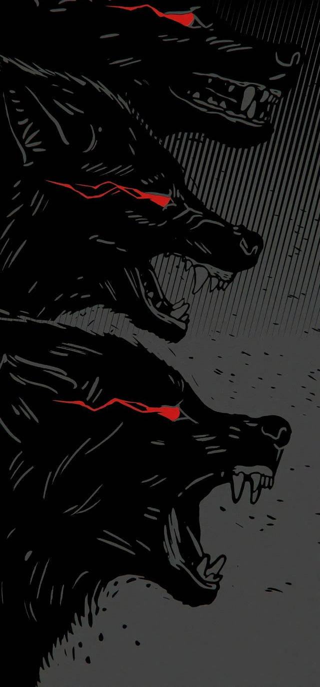 cartoon black wolf, glowing red eyes, stark black and gray, HD Phone Wallpaper